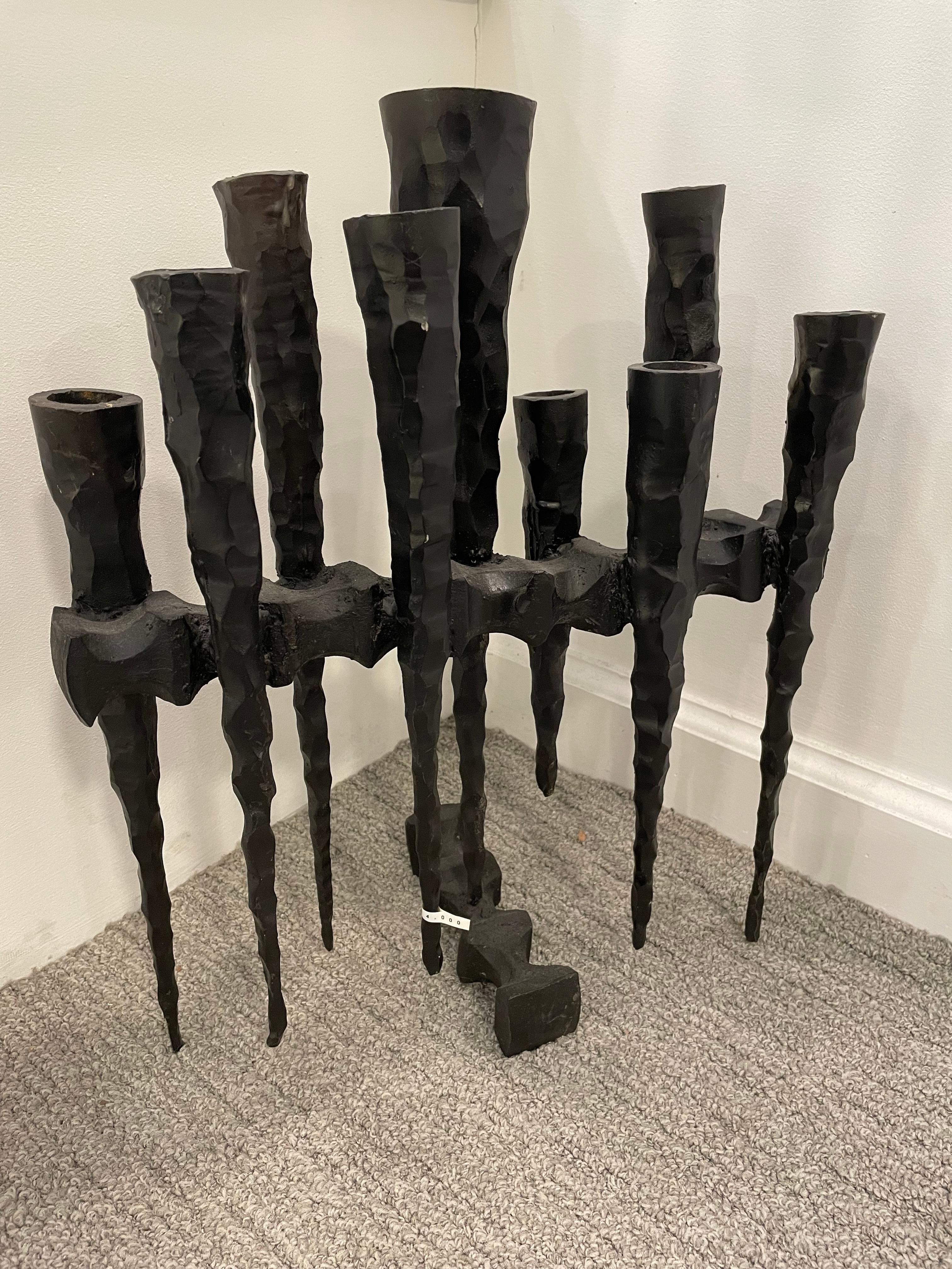 Hand-Crafted Mid-20th Century Brutalist Iron Hanukkah Lamp by David Palombo For Sale