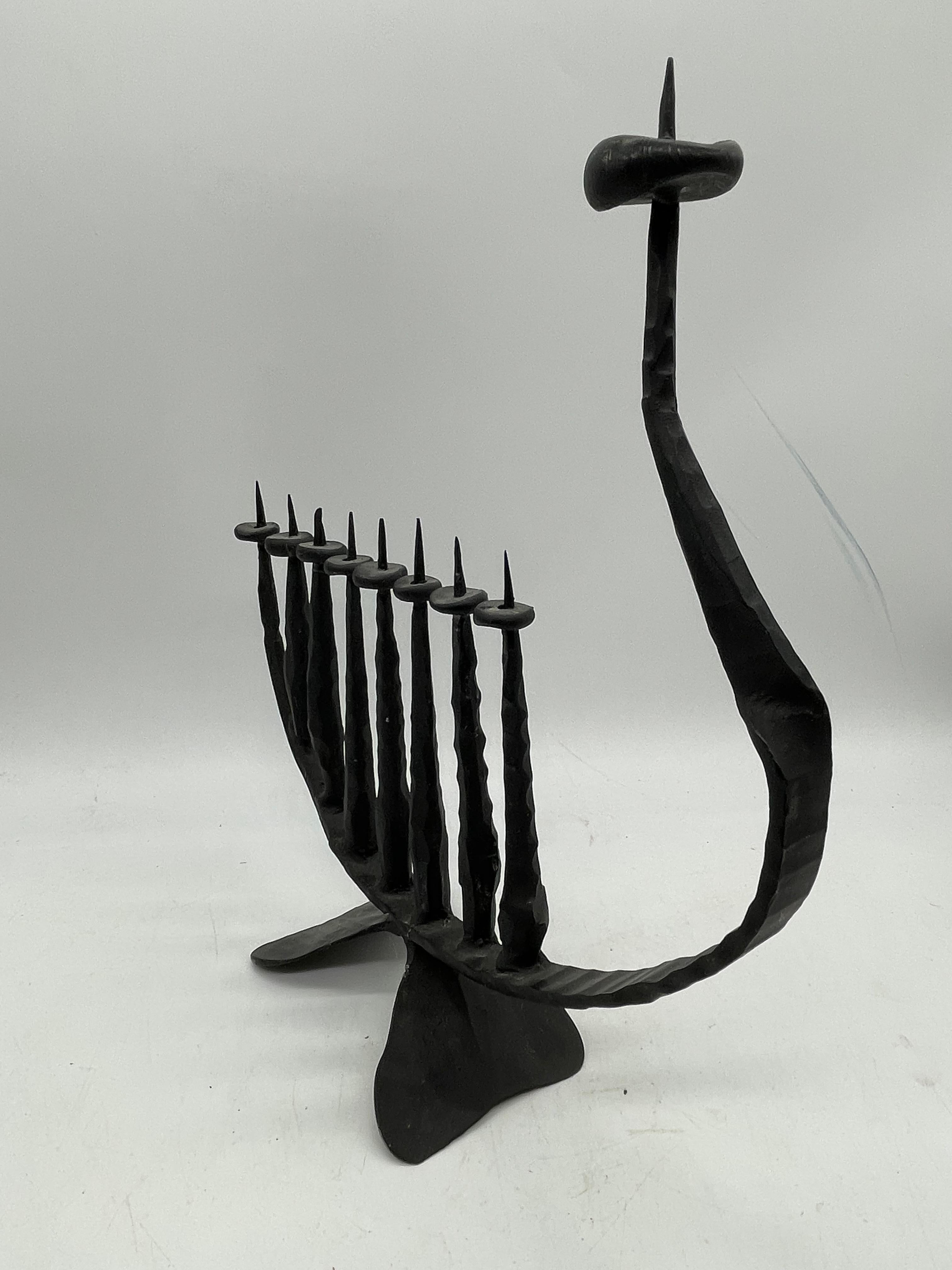 Israeli Mid-20th Century Brutalist Iron Hanukkah Lamp By David Palombo For Sale