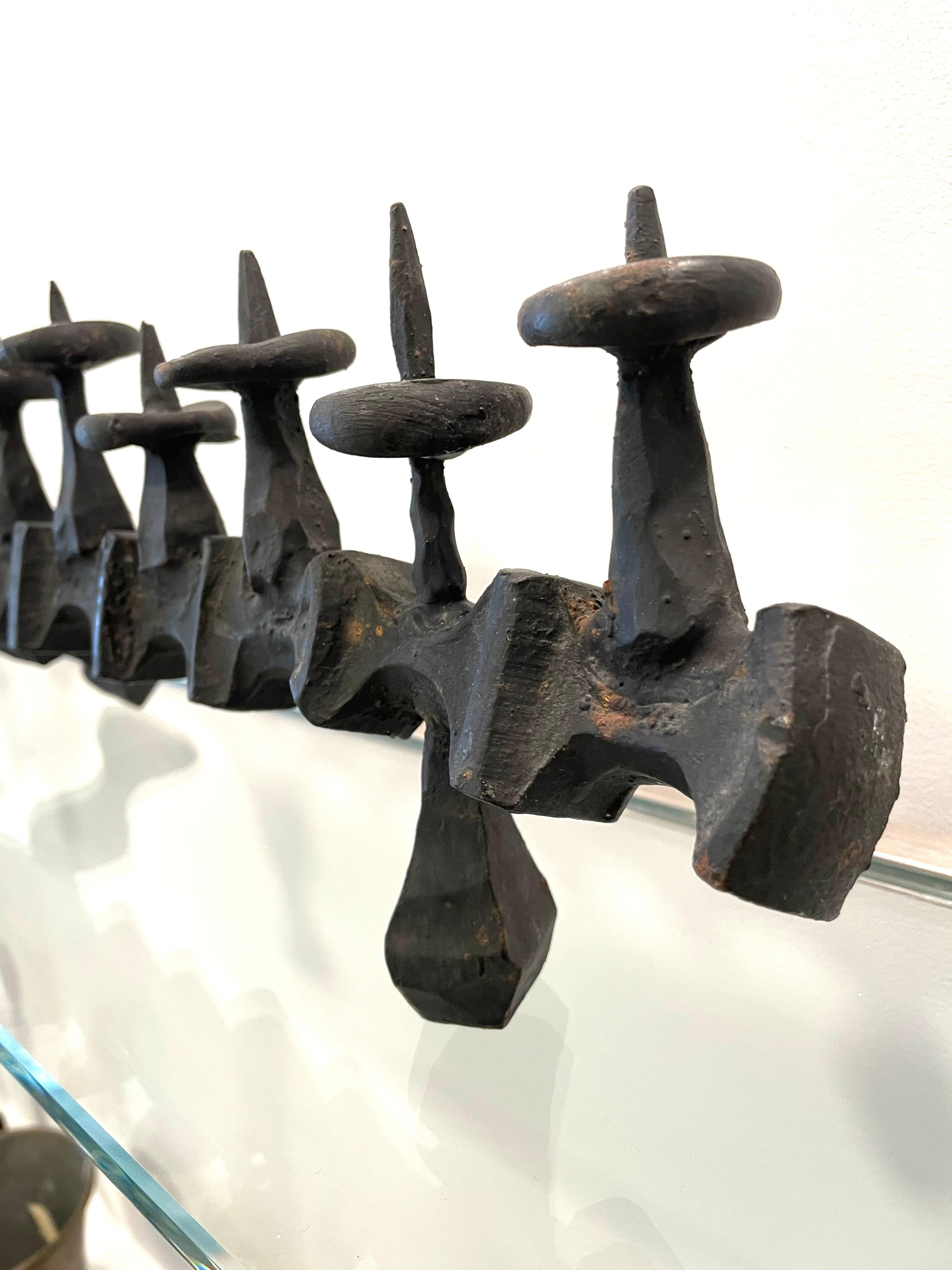 Mid-20th Century Israeli Brutalist Iron Hanukkah Lamp by David Palombo In Excellent Condition For Sale In New York, NY