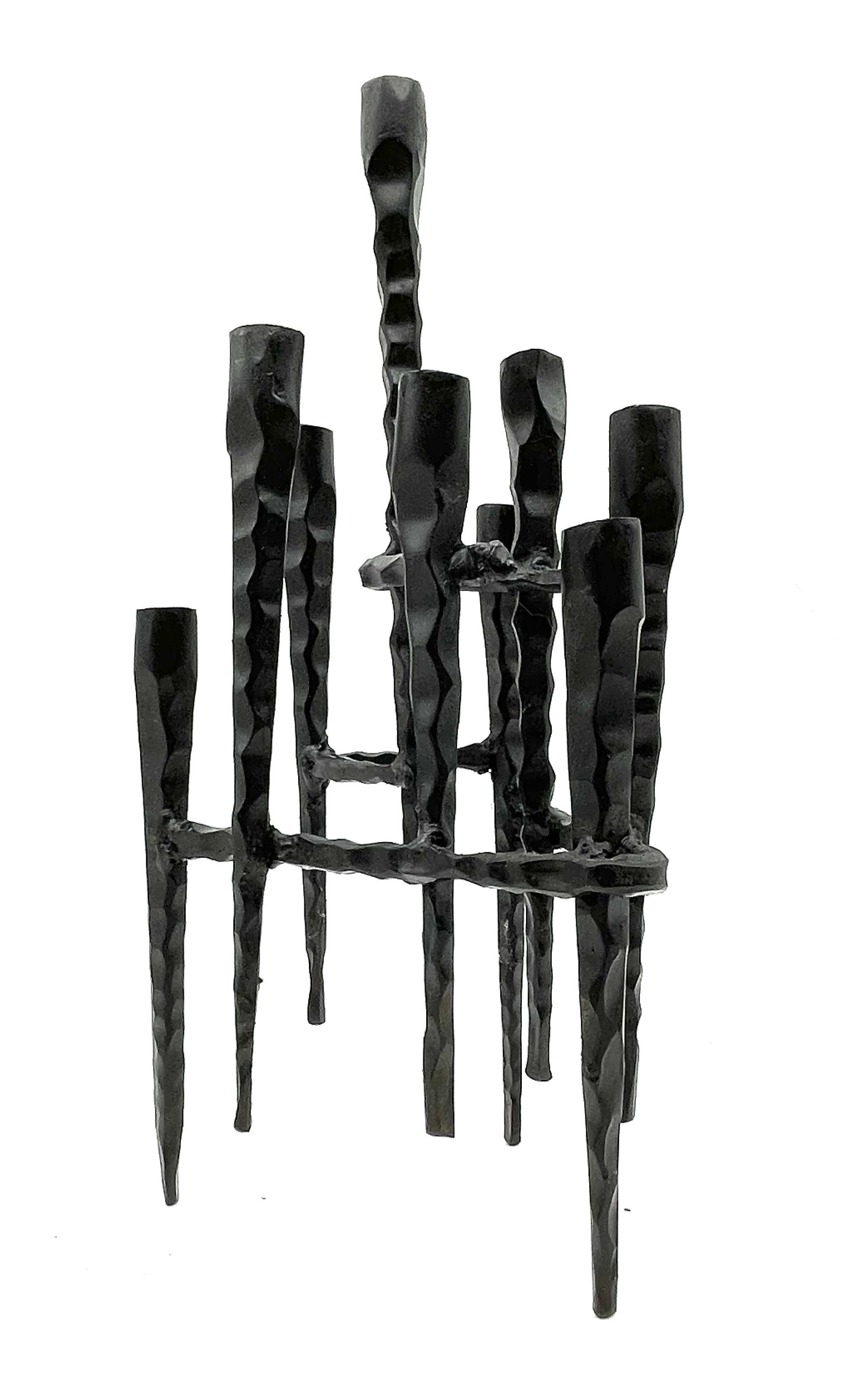 Mid-20th Century Brutalist Iron Hanukkah Lamp by David Palombo In Excellent Condition In New York, NY