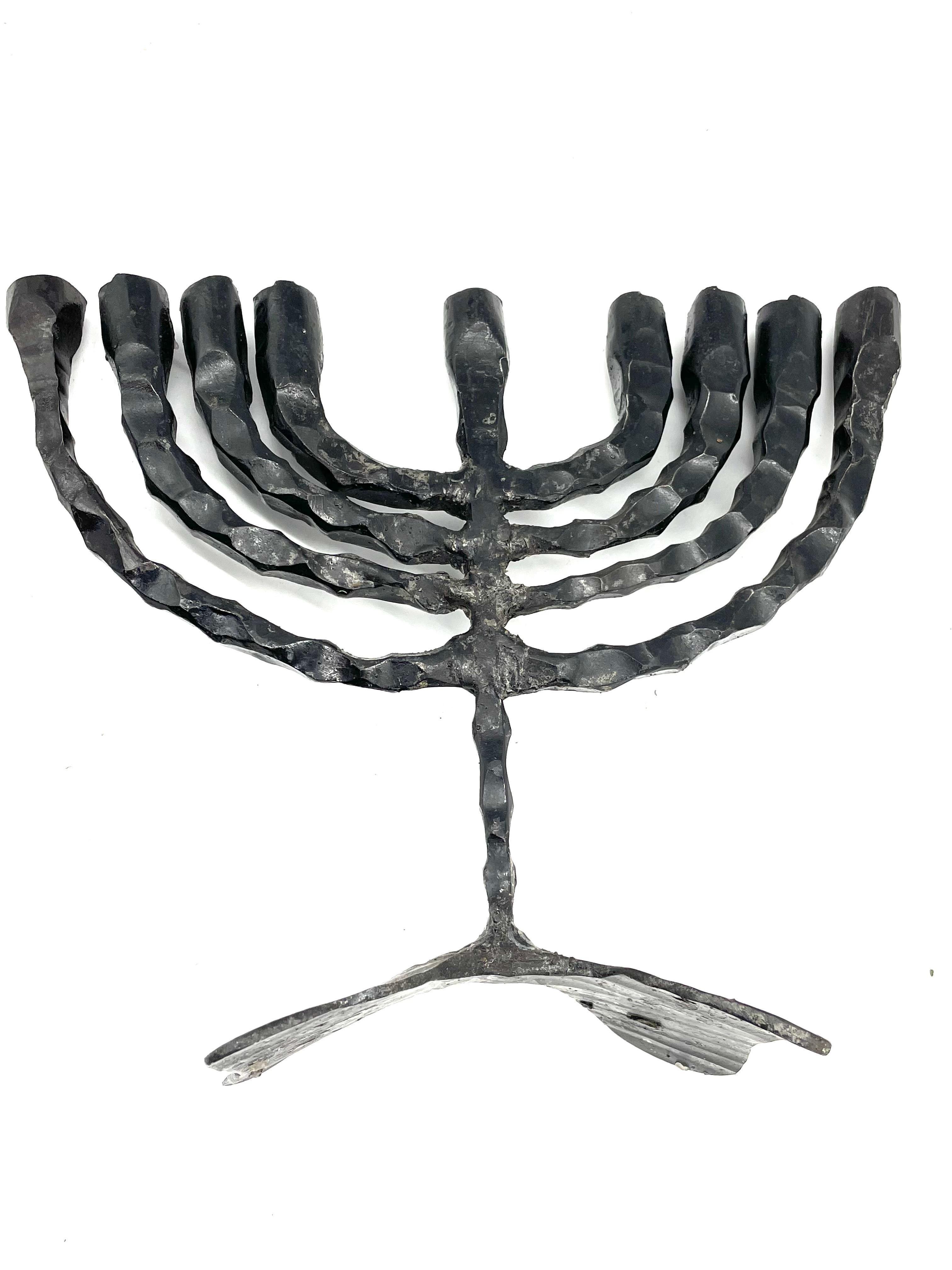 Mid-20th Century Brutalist Iron Hanukkah Lamp by David Palombo  2