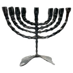 Mid-20th Century Brutalist Iron Hanukkah Lamp by David Palombo 