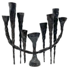 Mid-20th Century Brutalist Iron Hanukkah Lamp by David Palombo