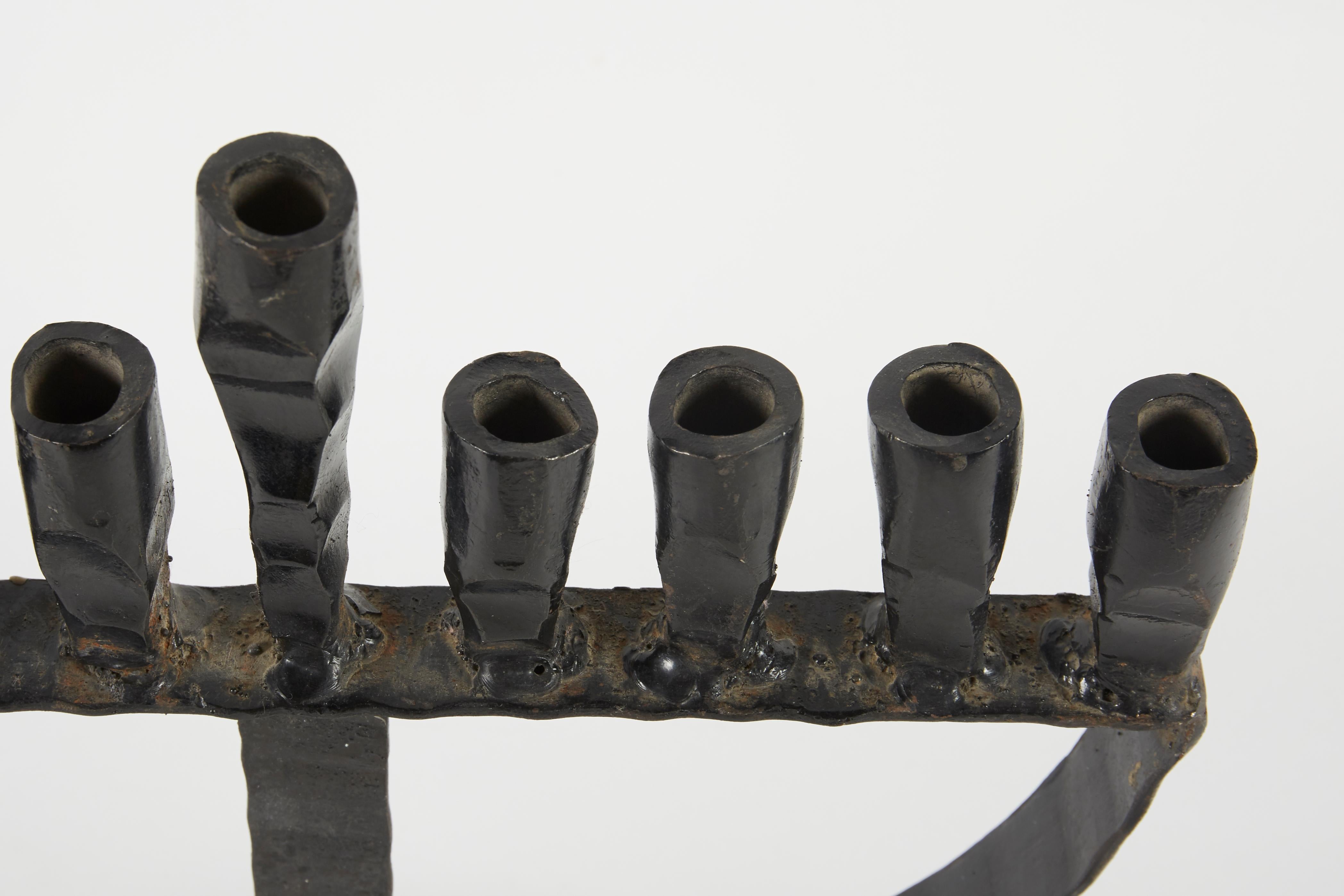 Israeli Mid-20th Century Brutalist Iron Hanukkah Lamp Menorah by David Palombo