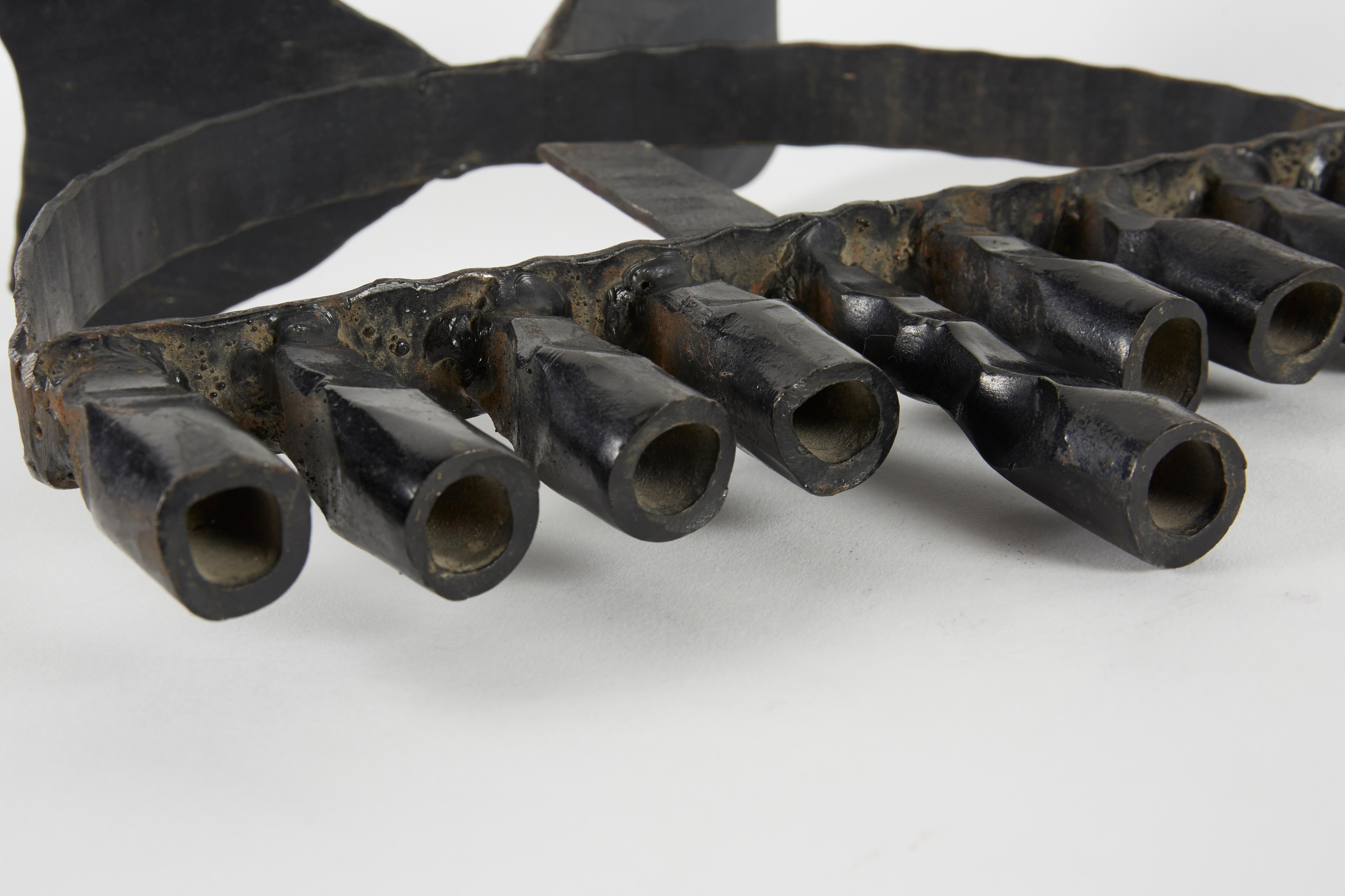Forged Mid-20th Century Brutalist Iron Hanukkah Lamp Menorah by David Palombo