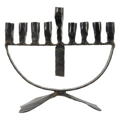 Mid-20th Century Brutalist Iron Hanukkah Lamp Menorah by David Palombo