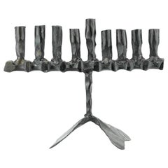 Mid-20th Century Brutalist Iron Hanukkah Lamp Menorah by David Palombo