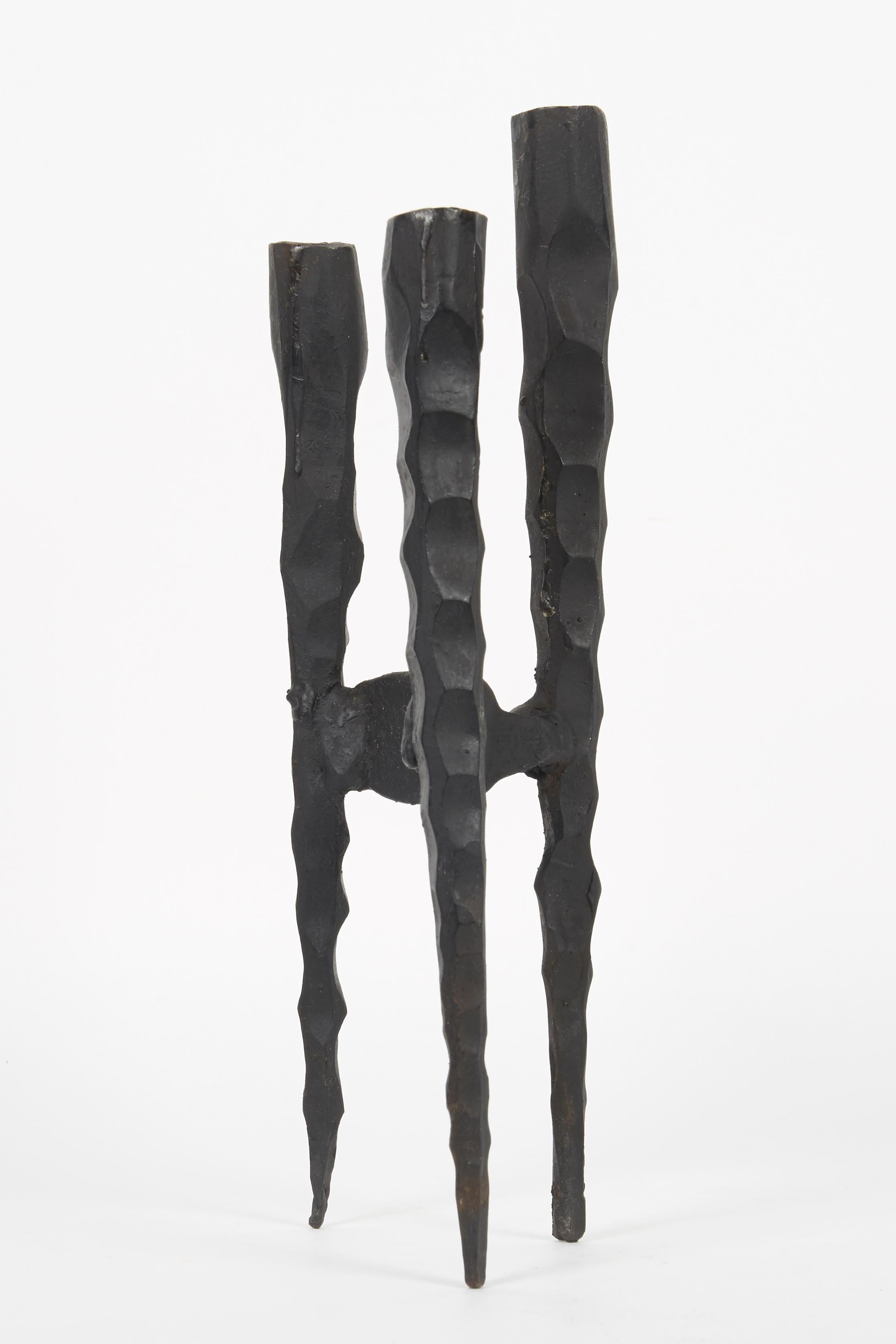 Israeli Mid-20th Century Brutalist Iron Shabbat Candlesticks by David Palombo For Sale