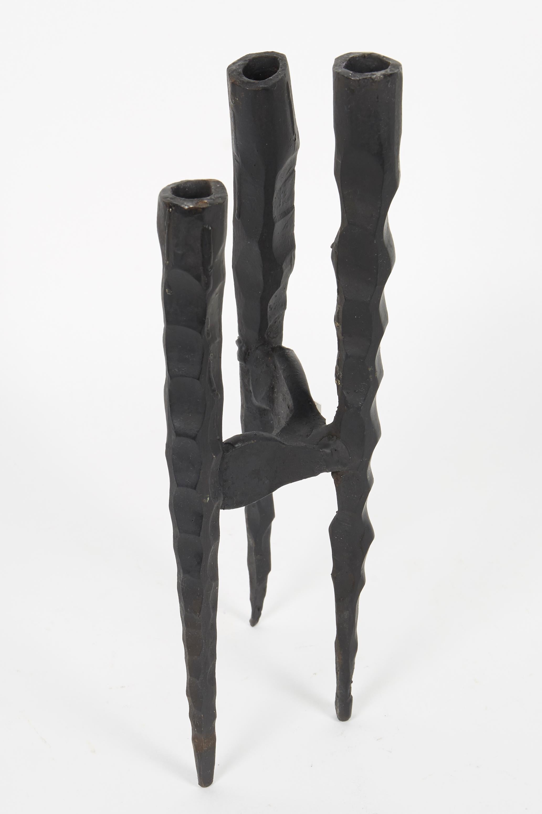 Hand-Crafted Mid-20th Century Brutalist Iron Shabbat Candlesticks by David Palombo For Sale