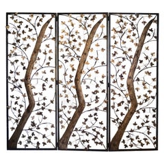 Mid-20th Century Brutalist Metal and Brass Leaves Screen, England