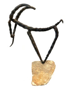 Israelische brutalistische Eisenskulptur einer Ziege aus der Mitte des 20. Jahrhunderts
