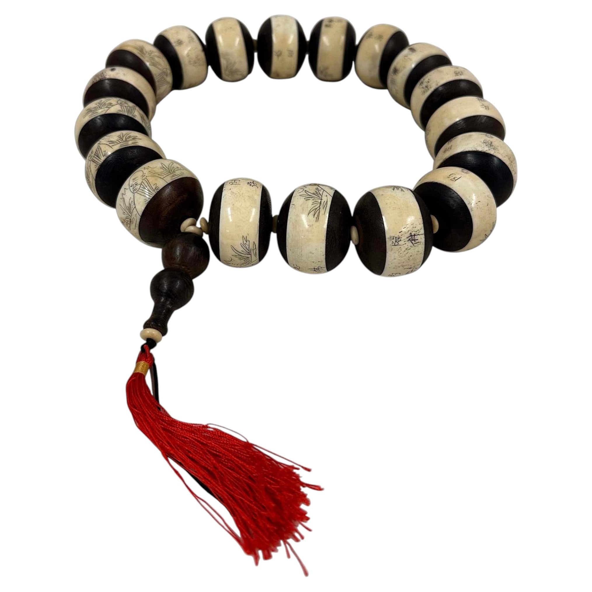 Mid 20th Century Buddhist Rosary of 18 Large Bone Beads