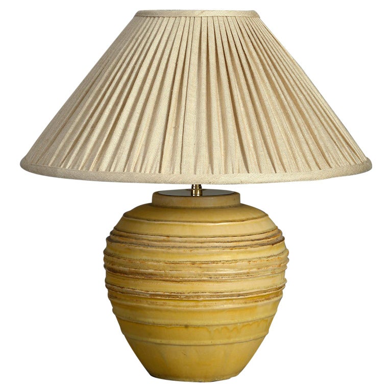 Mid20th Century Bulbous Pottery Art Vase Lamp For Sale at 1stDibs