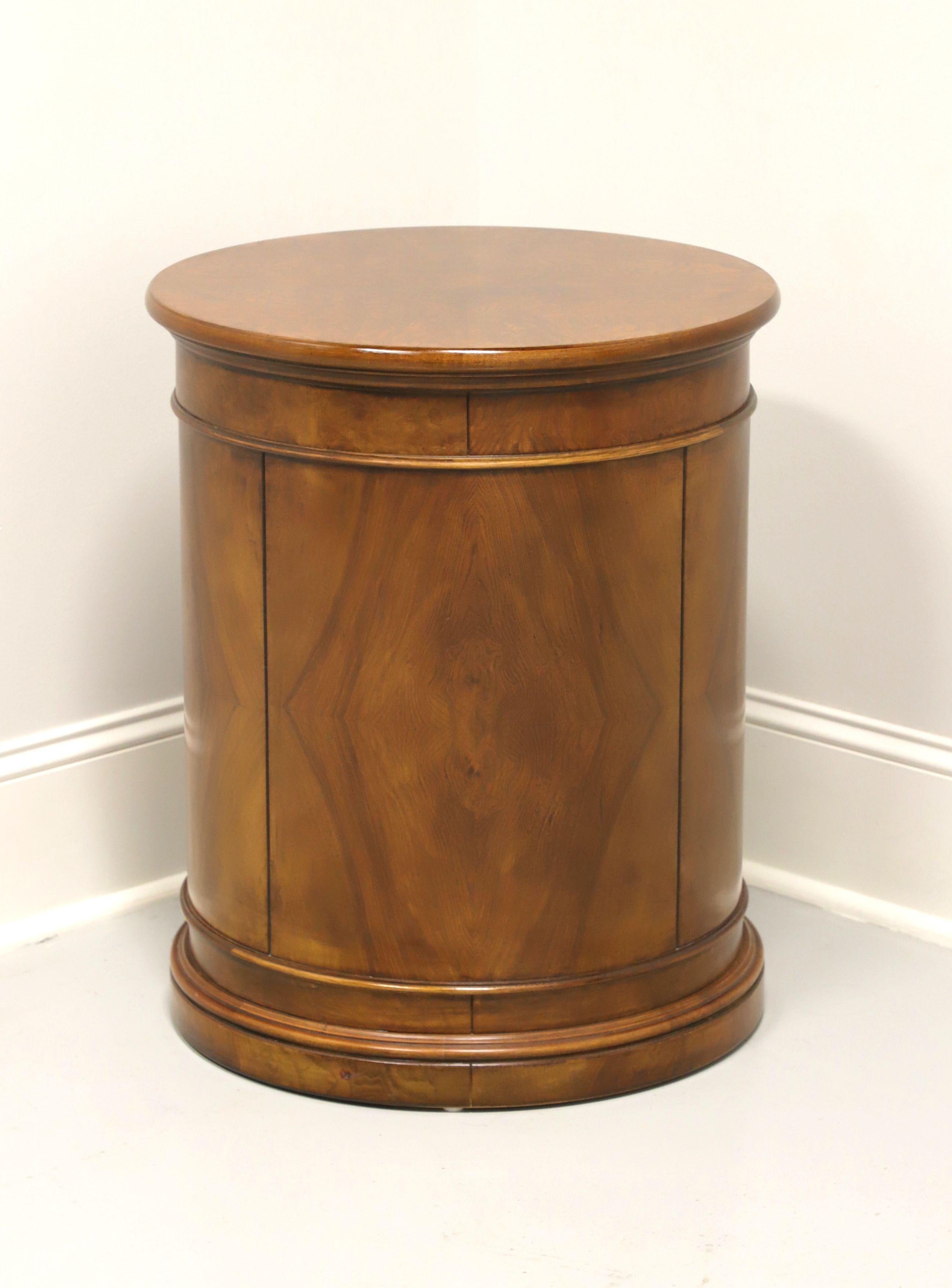 American Mid-20th Century Burl Elm Round Cabinet Accent Table