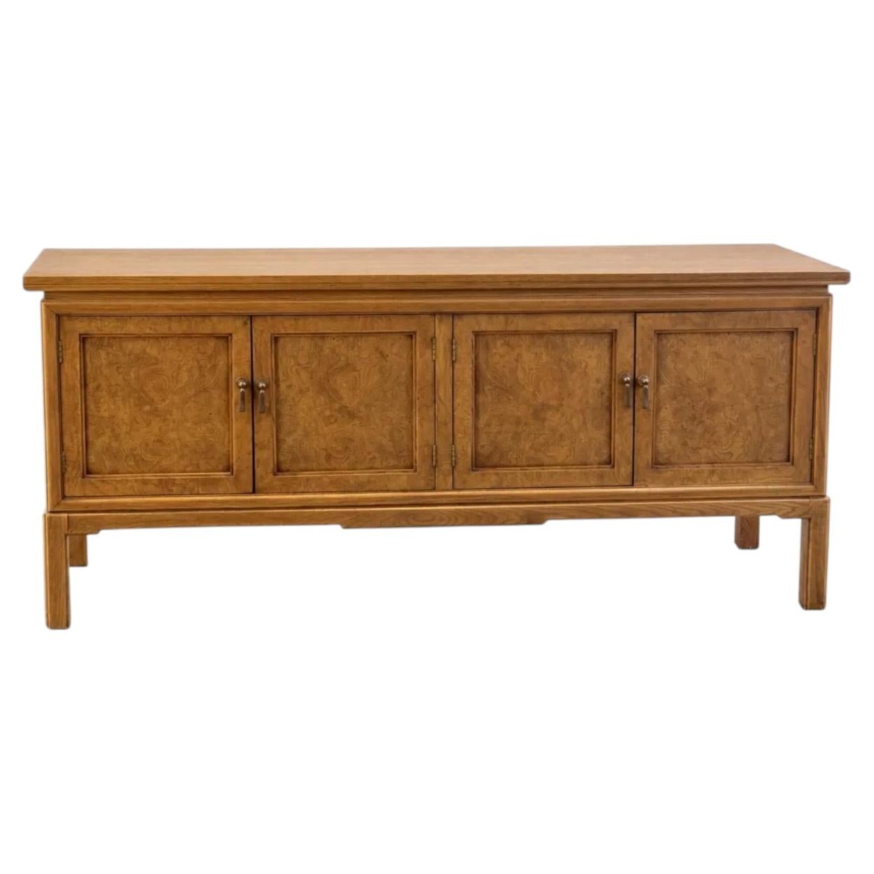 Mid 20th Century Burl Walnut Four Door Sideboard Credenza by Thomasville For Sale