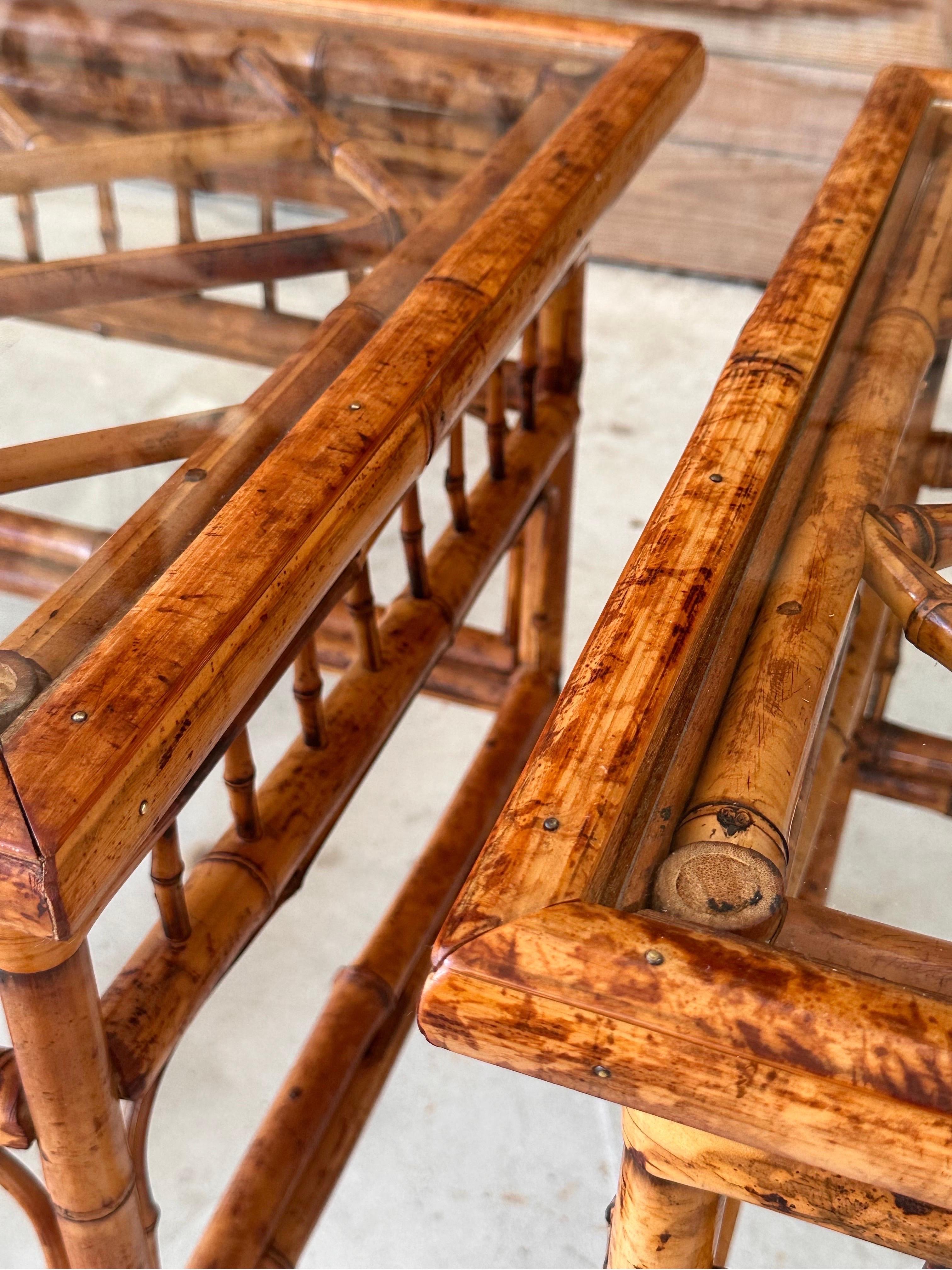 mid-20th Century Burnt Bamboo Brighton Pavilion Side Tables by Hekman-Pair 4