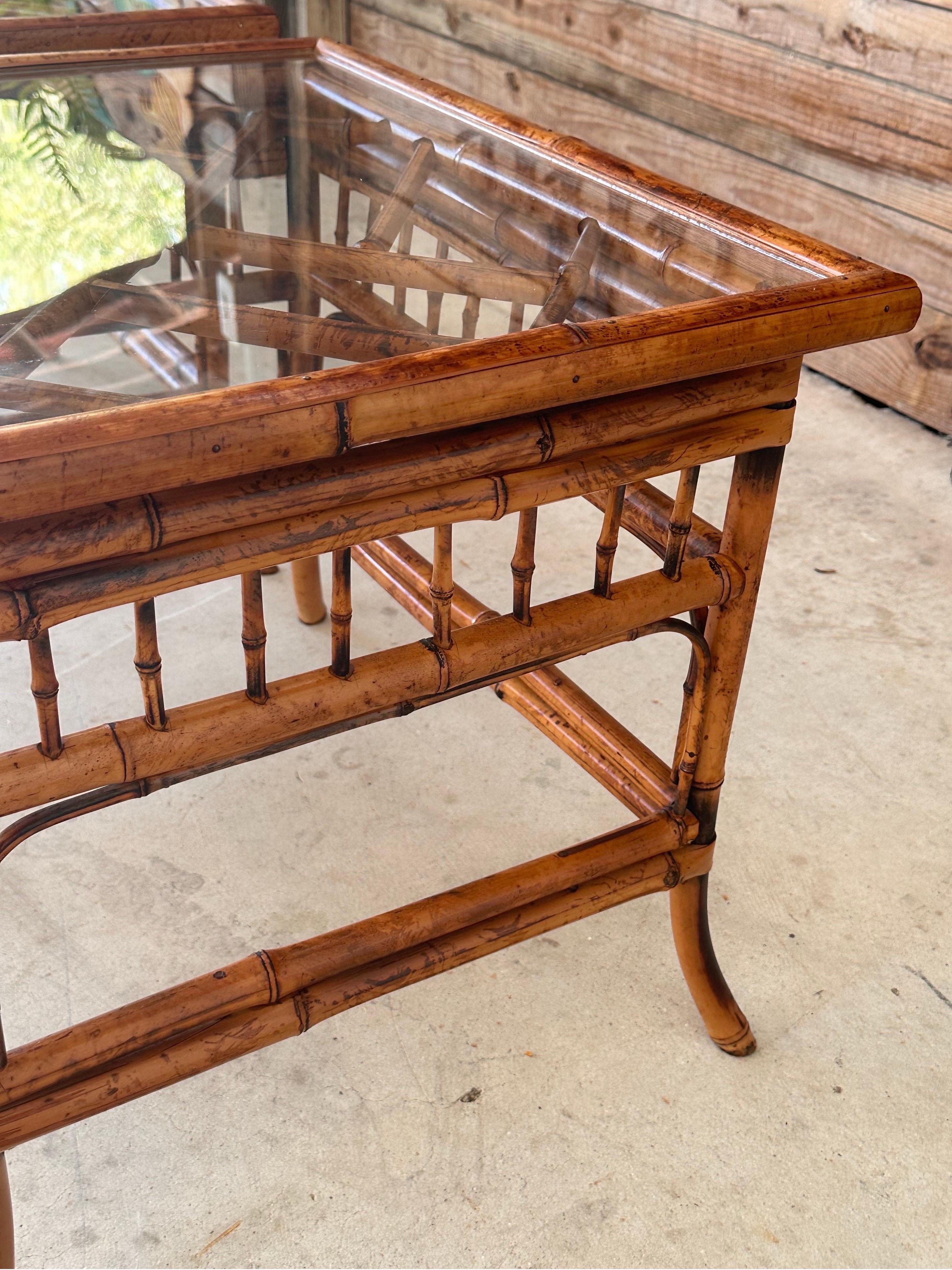 mid-20th Century Burnt Bamboo Brighton Pavilion Side Tables by Hekman-Pair 5