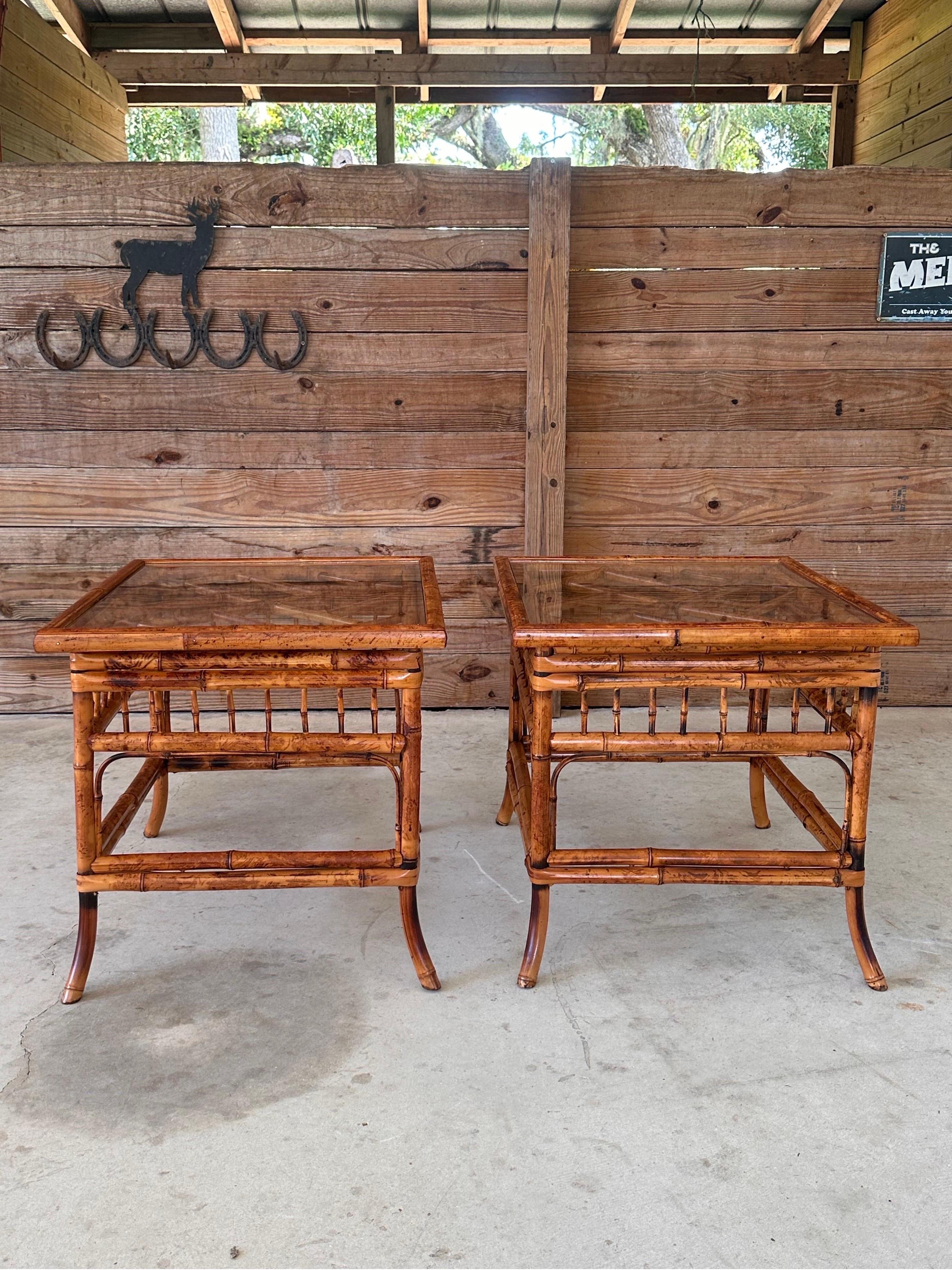 mid-20th Century Burnt Bamboo Brighton Pavilion Side Tables by Hekman-Pair 6