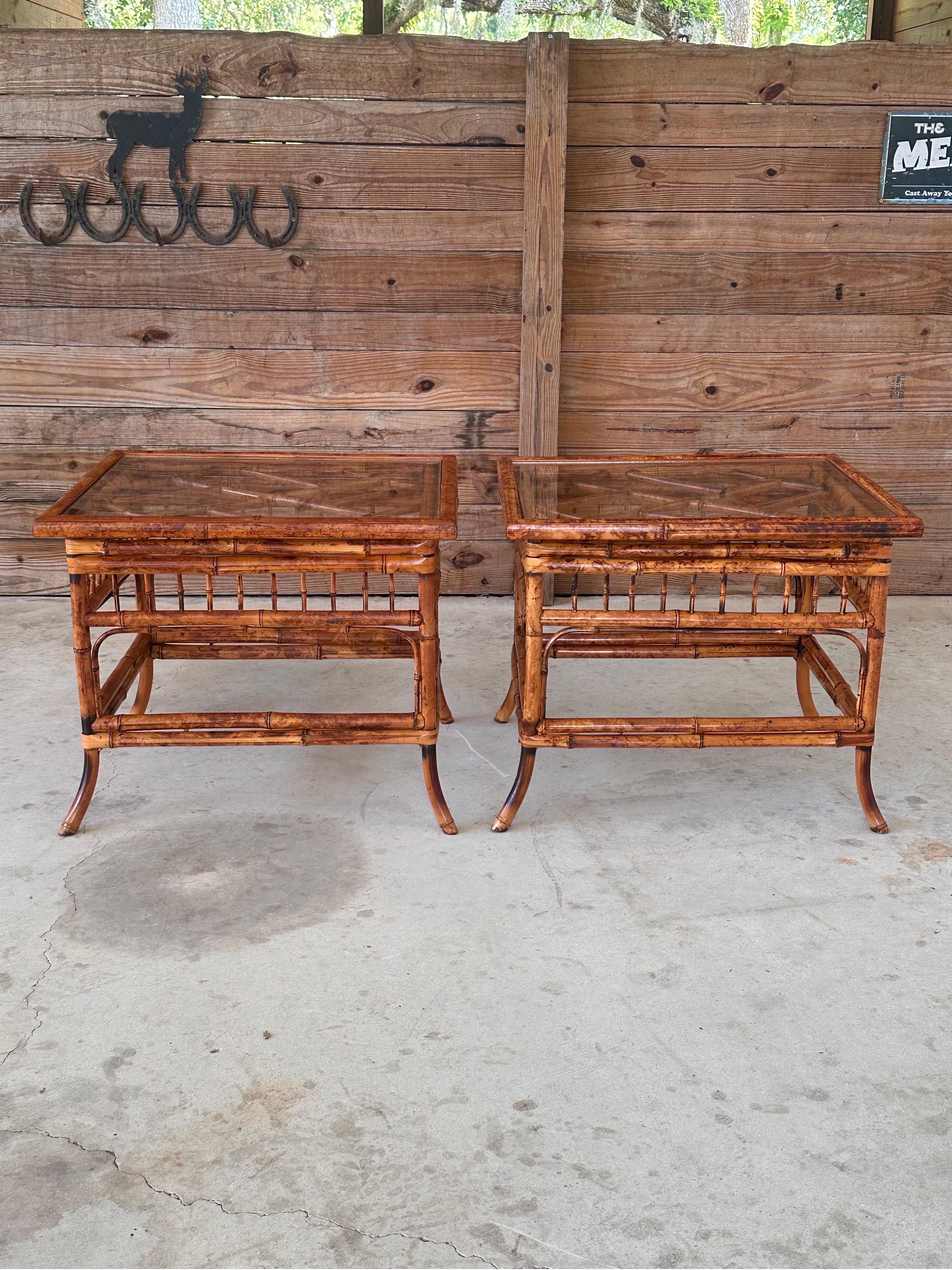 mid-20th Century Burnt Bamboo Brighton Pavilion Side Tables by Hekman-Pair In Good Condition In North Fort Myers, FL