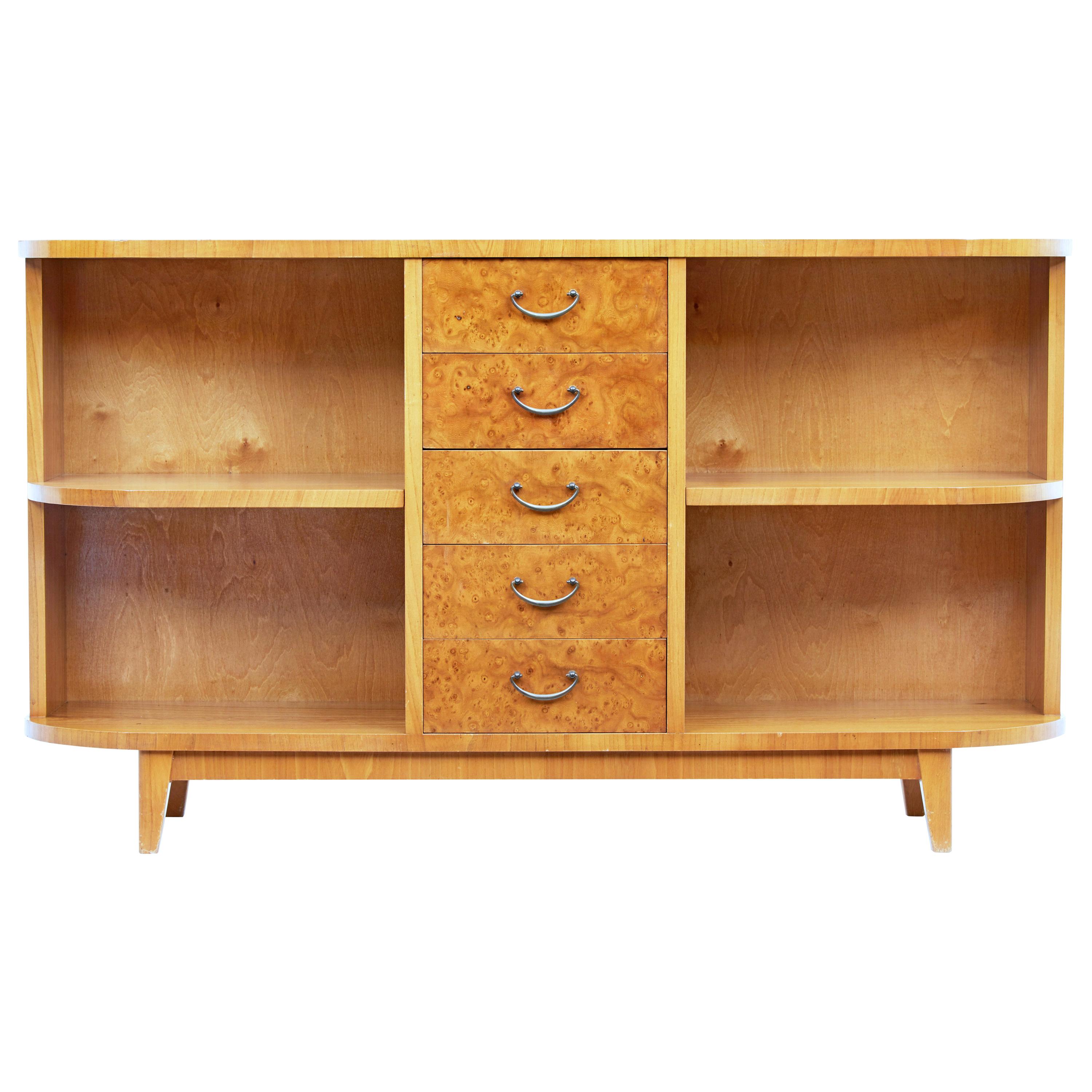 20th century Scandinavian burr elm low open bookcase at 1stDibs