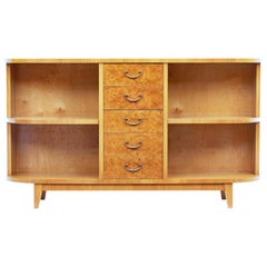 Mid-20th Century Burr Birch Low Open Bookcase Cabinet