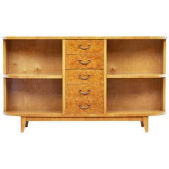 Mid-20th Century Burr Birch Low Open Bookcase