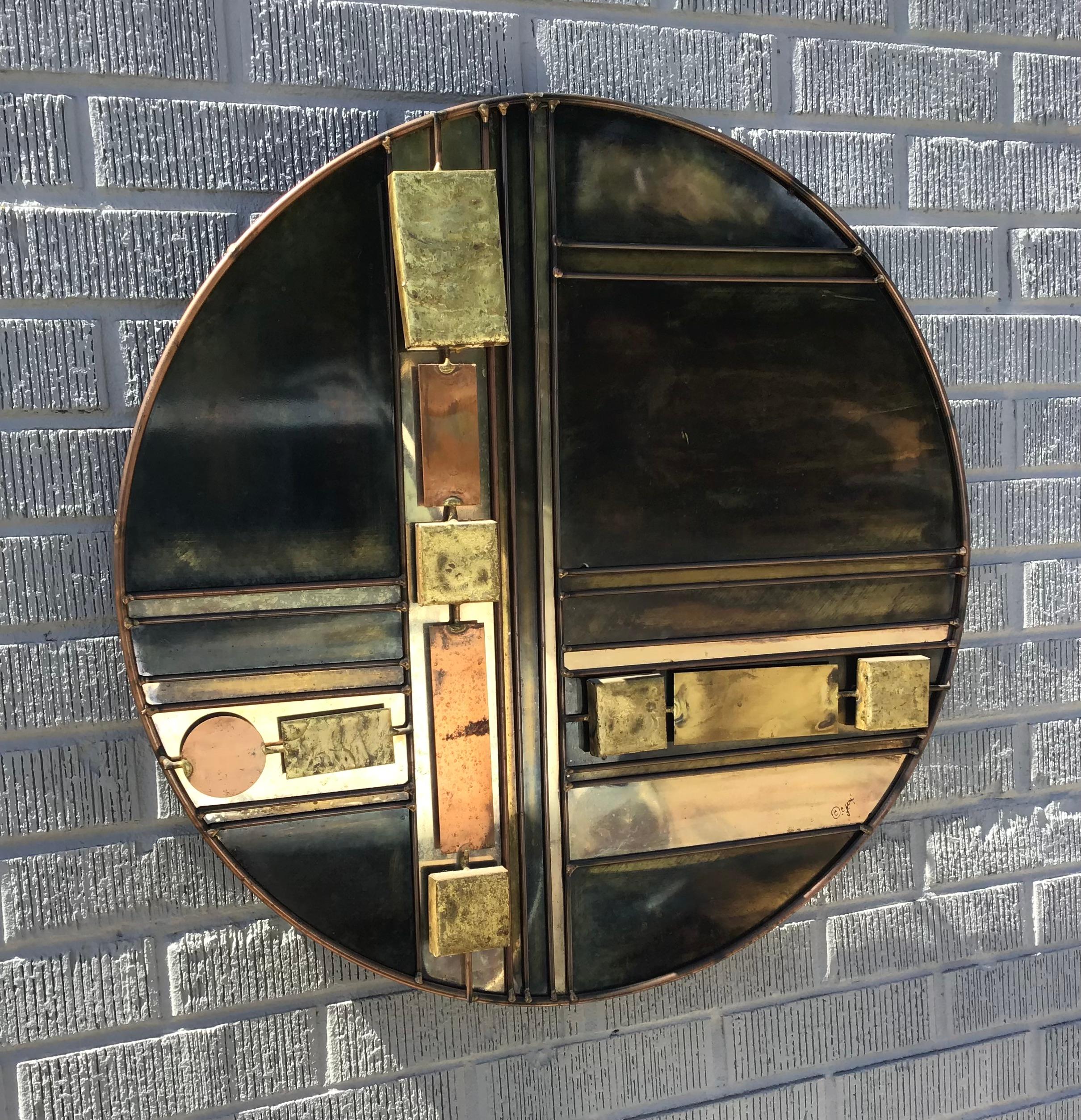 Mitte des 20. Jahrhunderts C Jeré Runde Metall abstrakt signiert Wand-Skulptur im Angebot 5