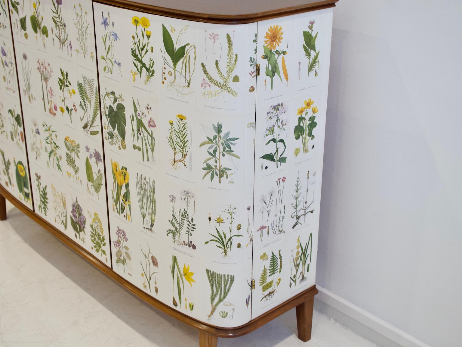 Mid-20th Century Cabinet with Nordens Flora Illustrations by C. Lindman 11