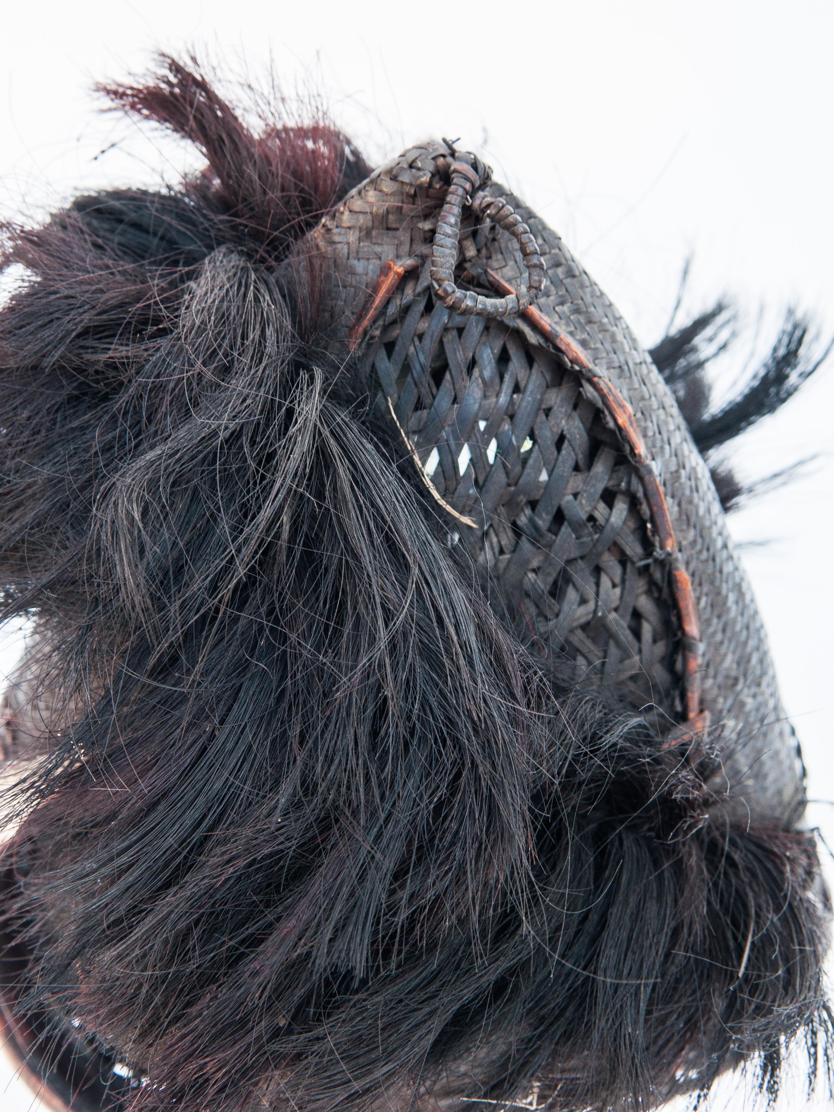 Tribal Mid-20th Century Cane Warriors Hat Boar Tusk & Goat Hair, Konyak, Naga, NE India