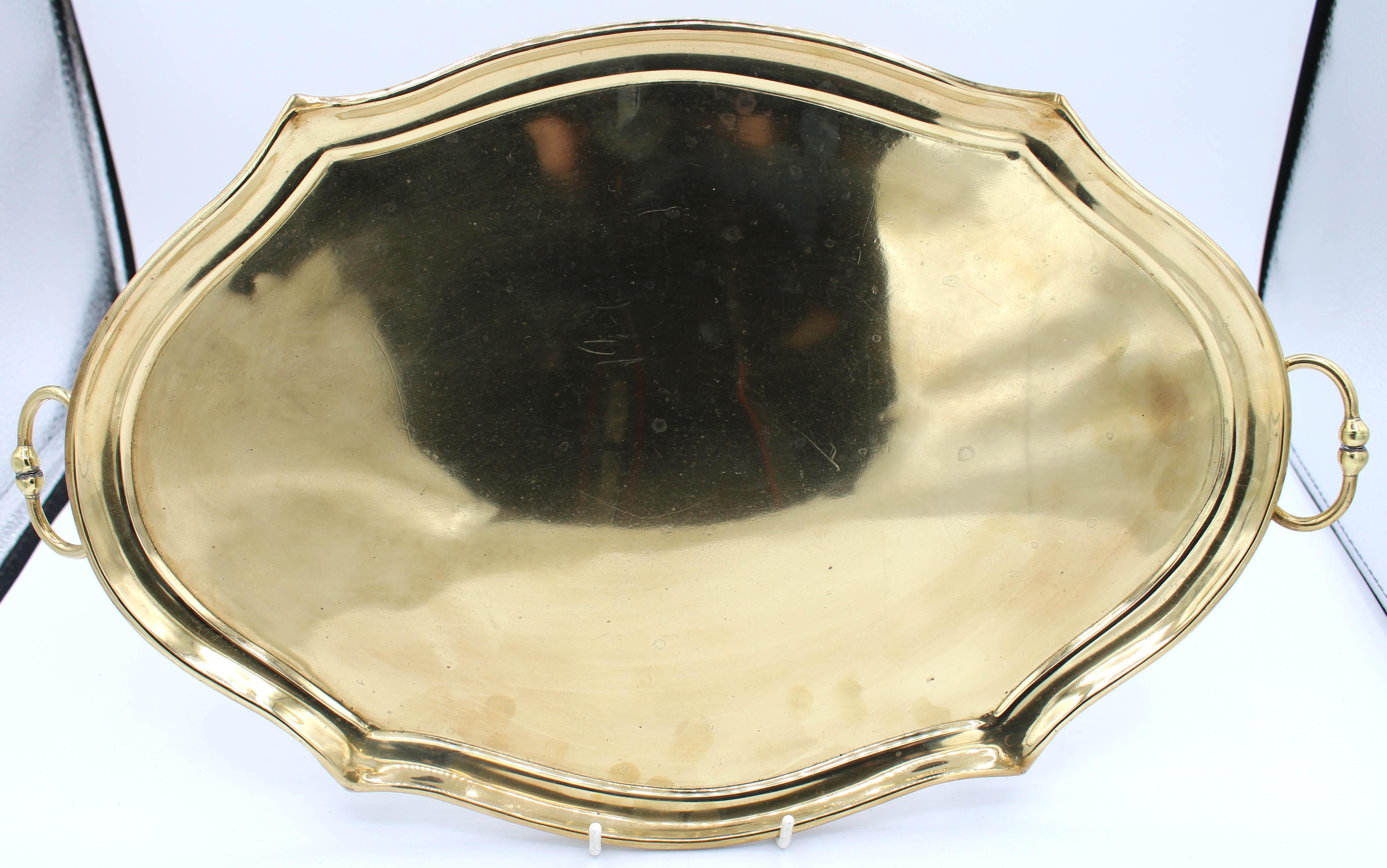 Chippendale Mid-20th Century Cartouche Form Brass Cocktail Tray, English For Sale