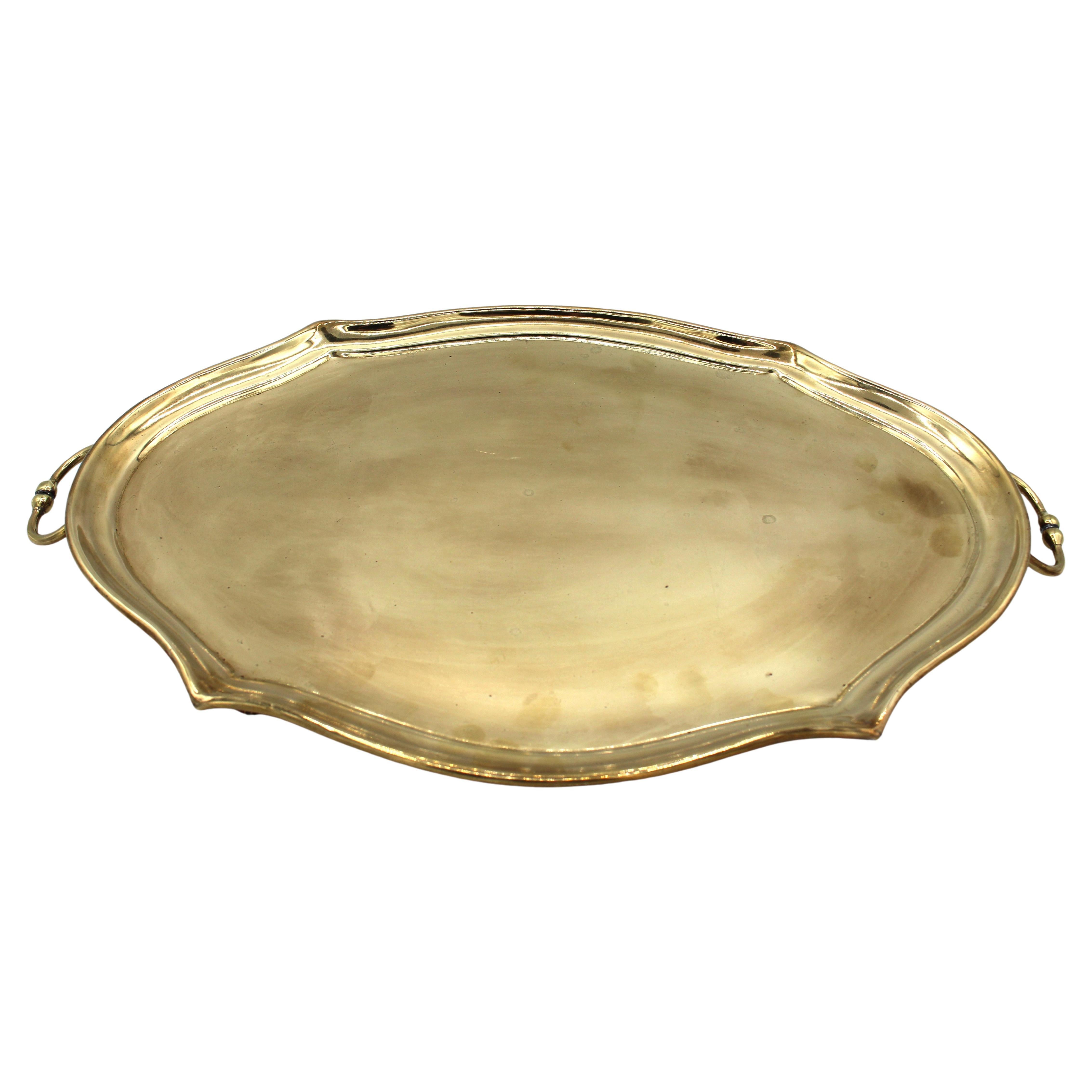 Mid-20th Century Cartouche Form Brass Cocktail Tray, English For Sale