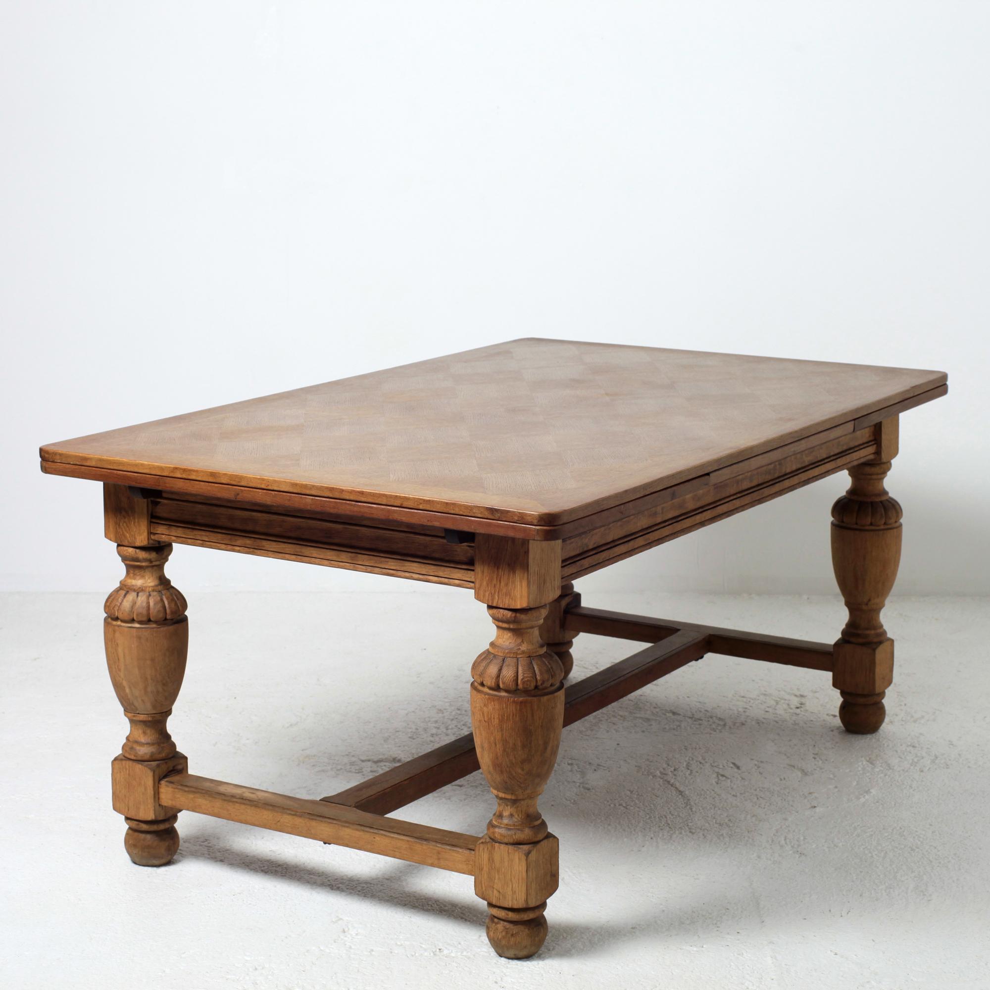 Mid 20th Century Carved and Marquetered Country French Provincial Oak Table For Sale 1