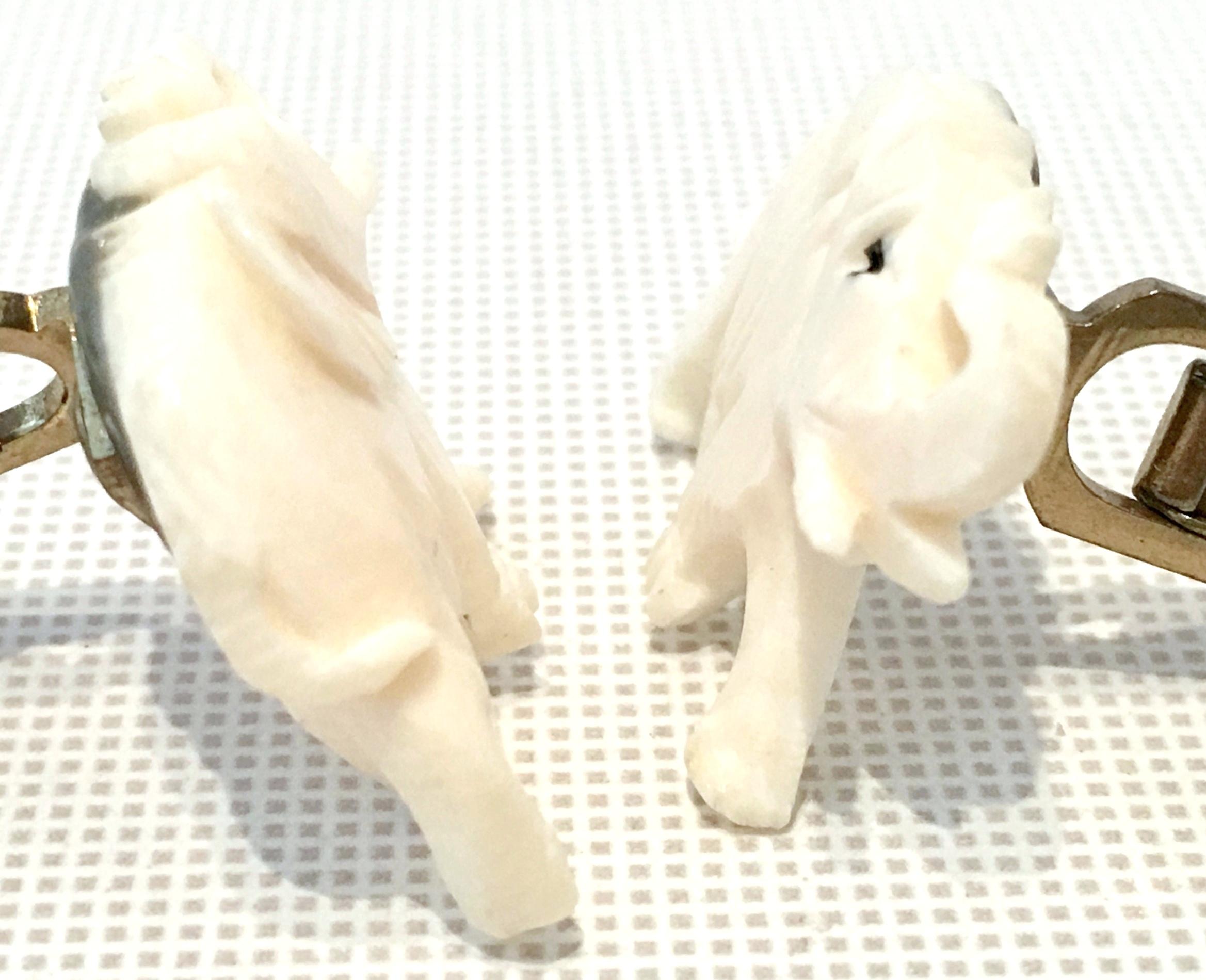 Mid-20th Century Carved Bone & Jade Good Luck Elephant Cuff Links By, Swank In Good Condition In West Palm Beach, FL