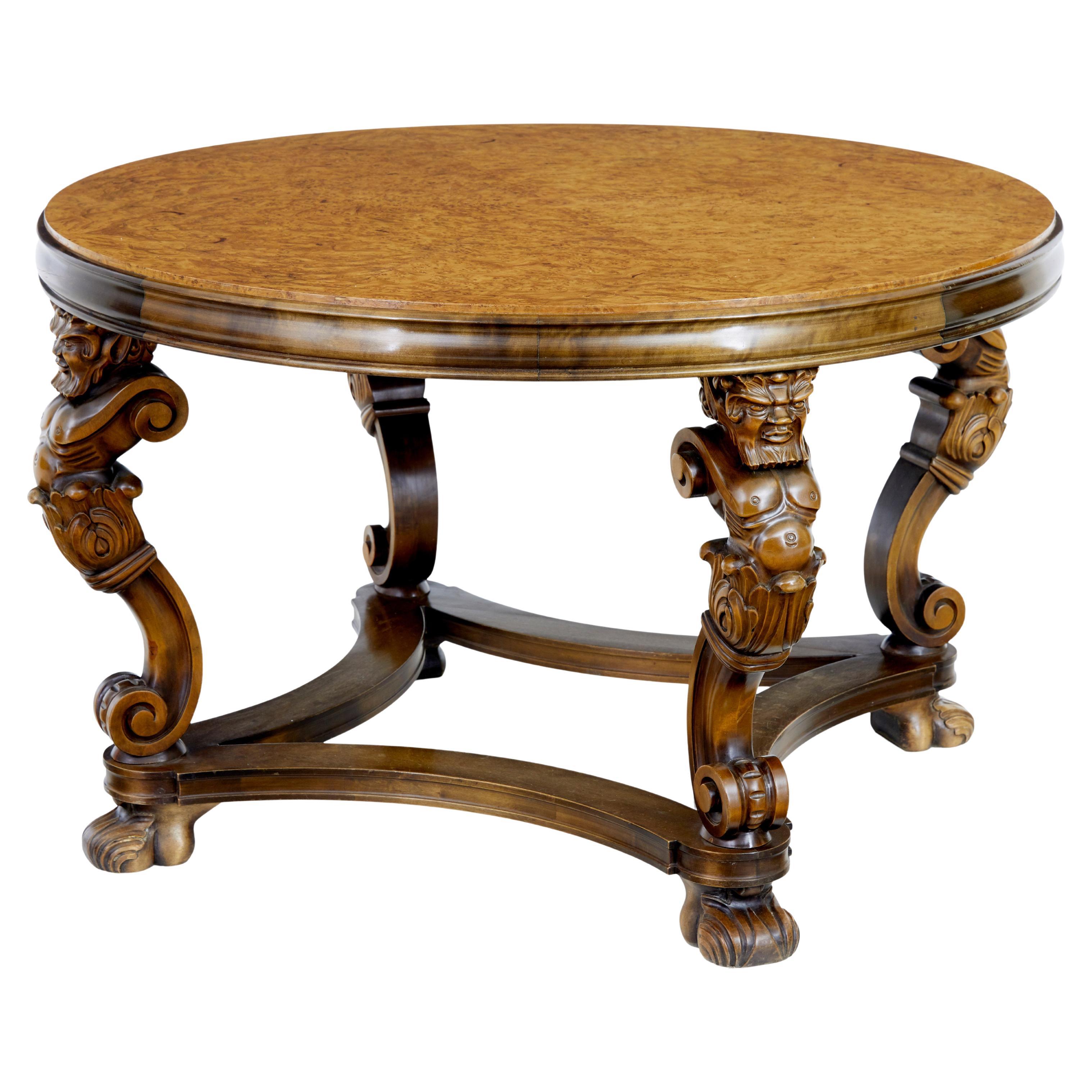 Mid 20th century carved burr birch coffee table For Sale