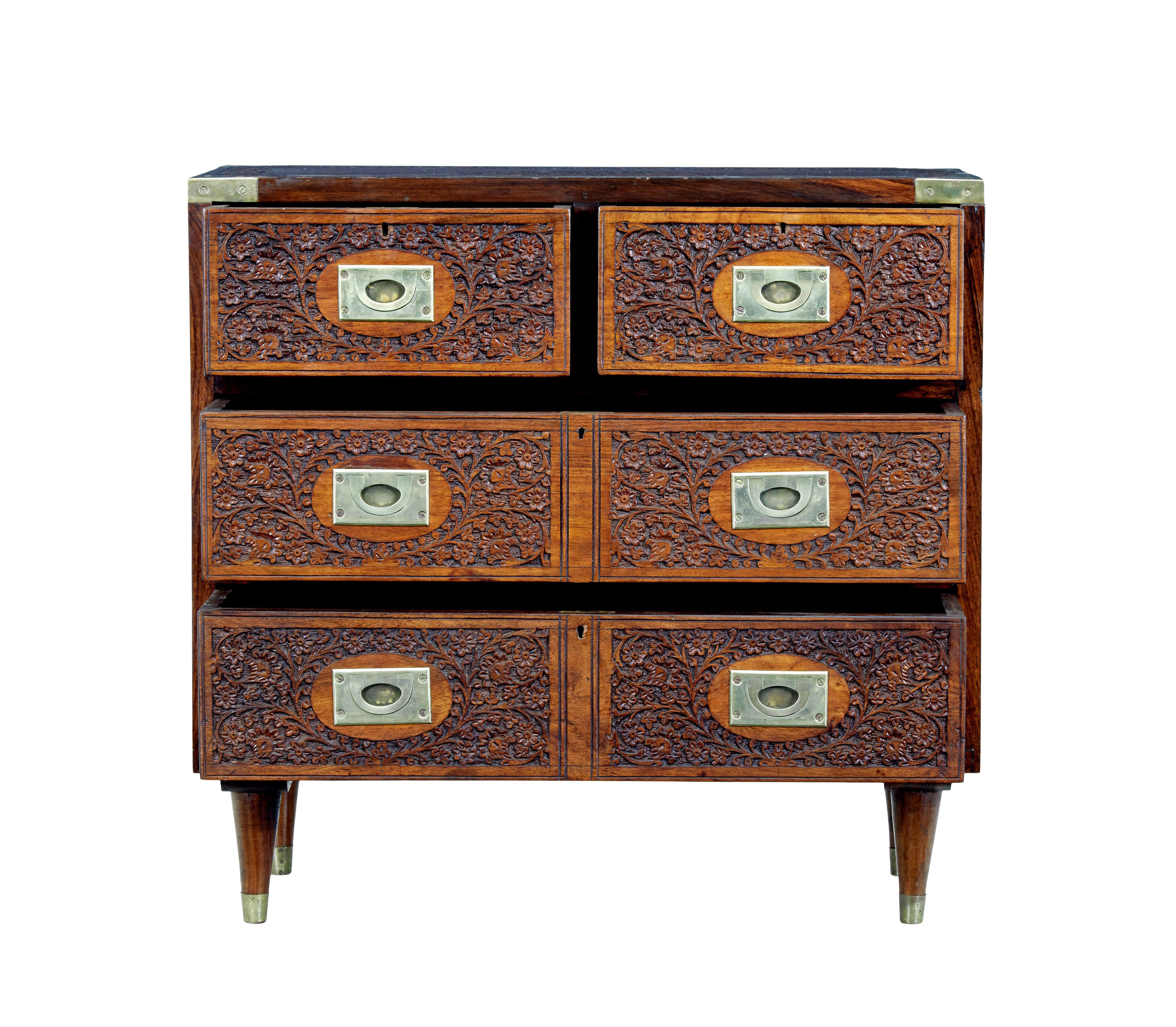 Victorian Mid 20th century carved chest of drawers by Fazal Rahim & Bros For Sale