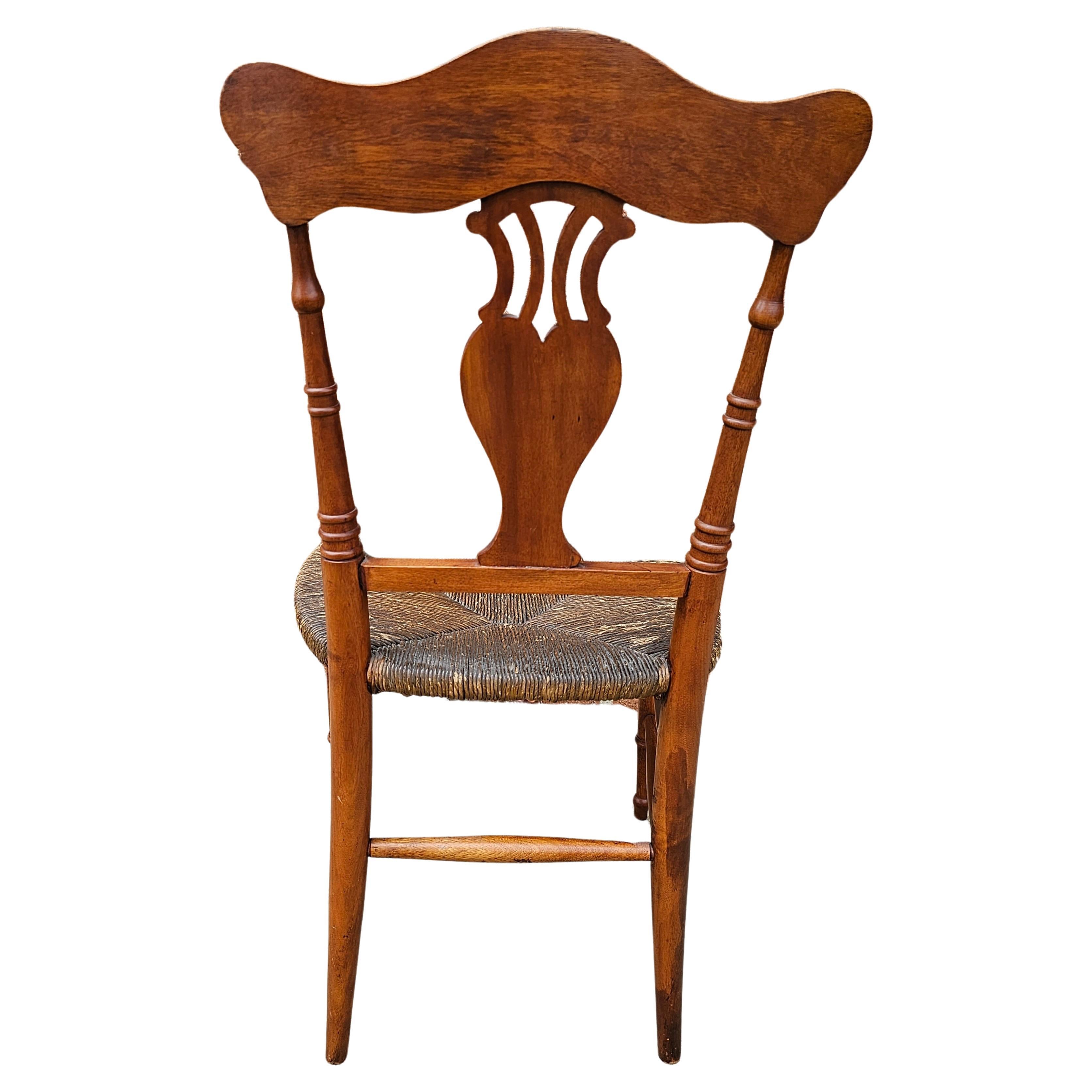 Mid-20th Century Carved Mahogany and Low Rush Seat Side Chair For Sale 1