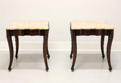 Mid 20th Century Carved Mahogany Marble Top Regency Large Side Tables - Pair