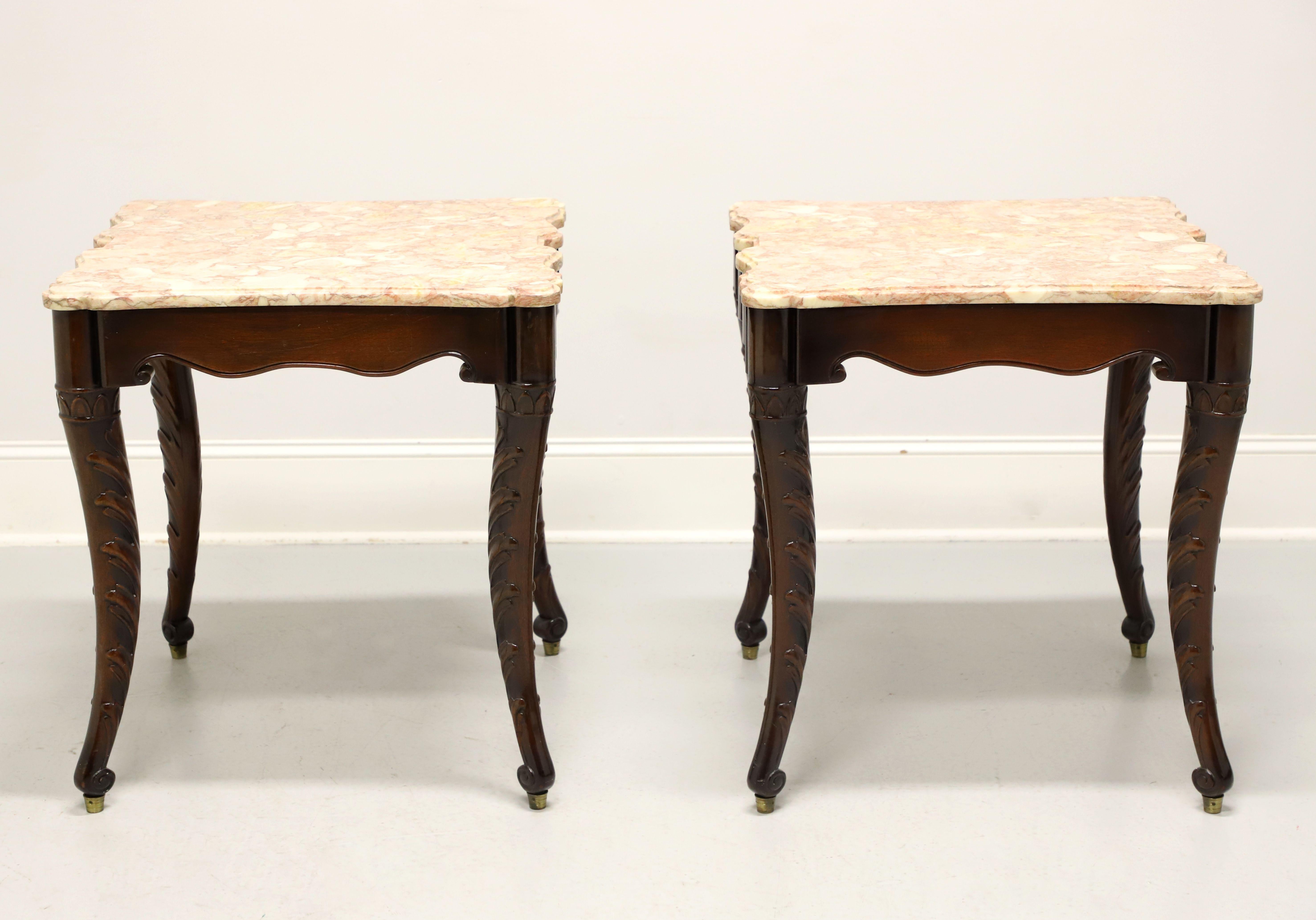 American Mid 20th Century Carved Mahogany Marble Top Regency Large Side Tables - Pair For Sale