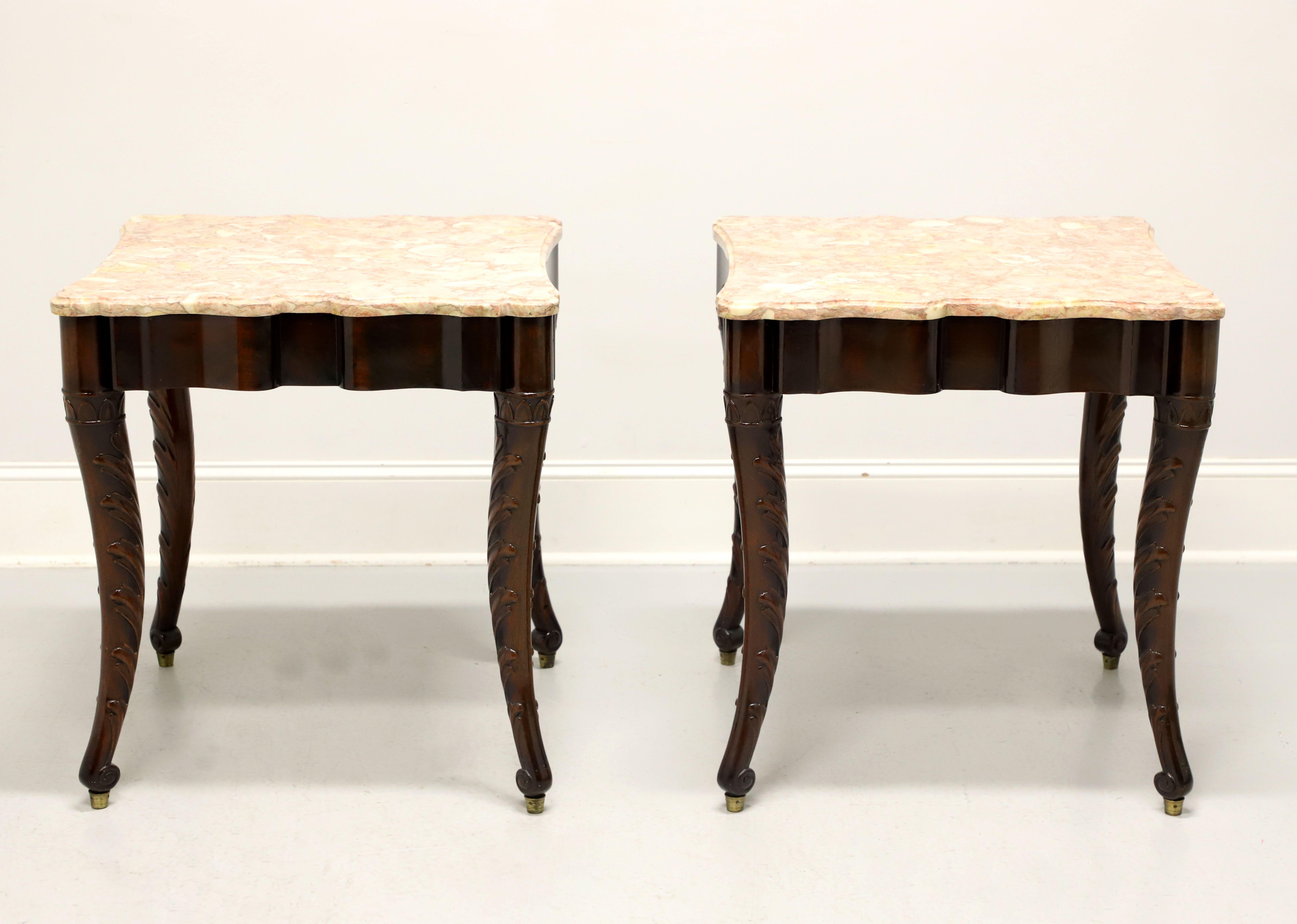 Mid 20th Century Carved Mahogany Marble Top Regency Large Side Tables - Pair In Good Condition For Sale In Charlotte, NC