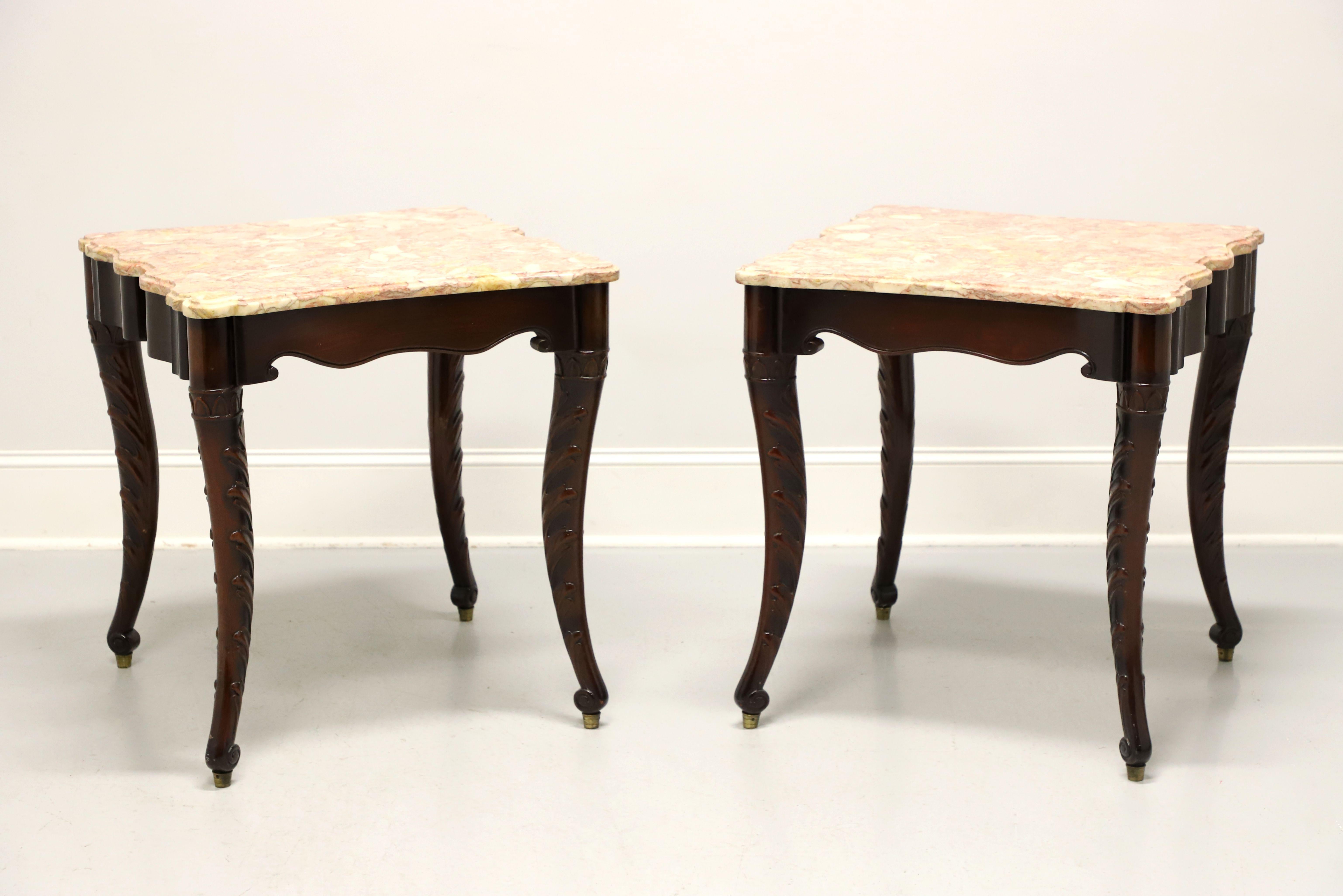Mid 20th Century Carved Mahogany Marble Top Regency Large Side Tables - Pair For Sale 5