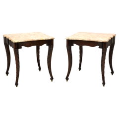 Mid 20th Century Carved Mahogany Marble Top Regency Large Side Tables - Pair