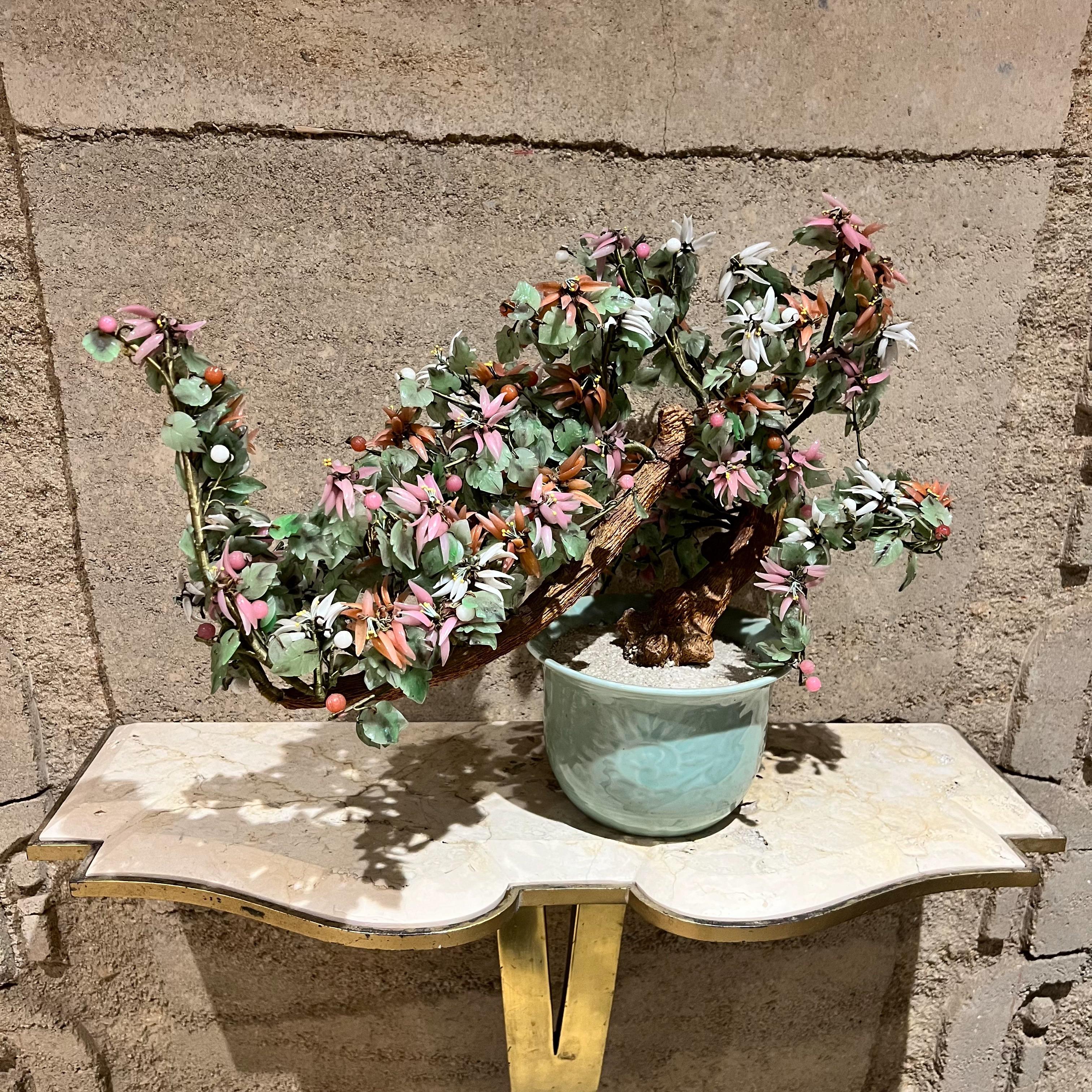 Mid 20th Century Carved Multi Stone Jade Bonsai Tree For Sale 3