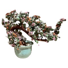 Mid 20th Century Carved Multi Stone Jade Bonsai Tree