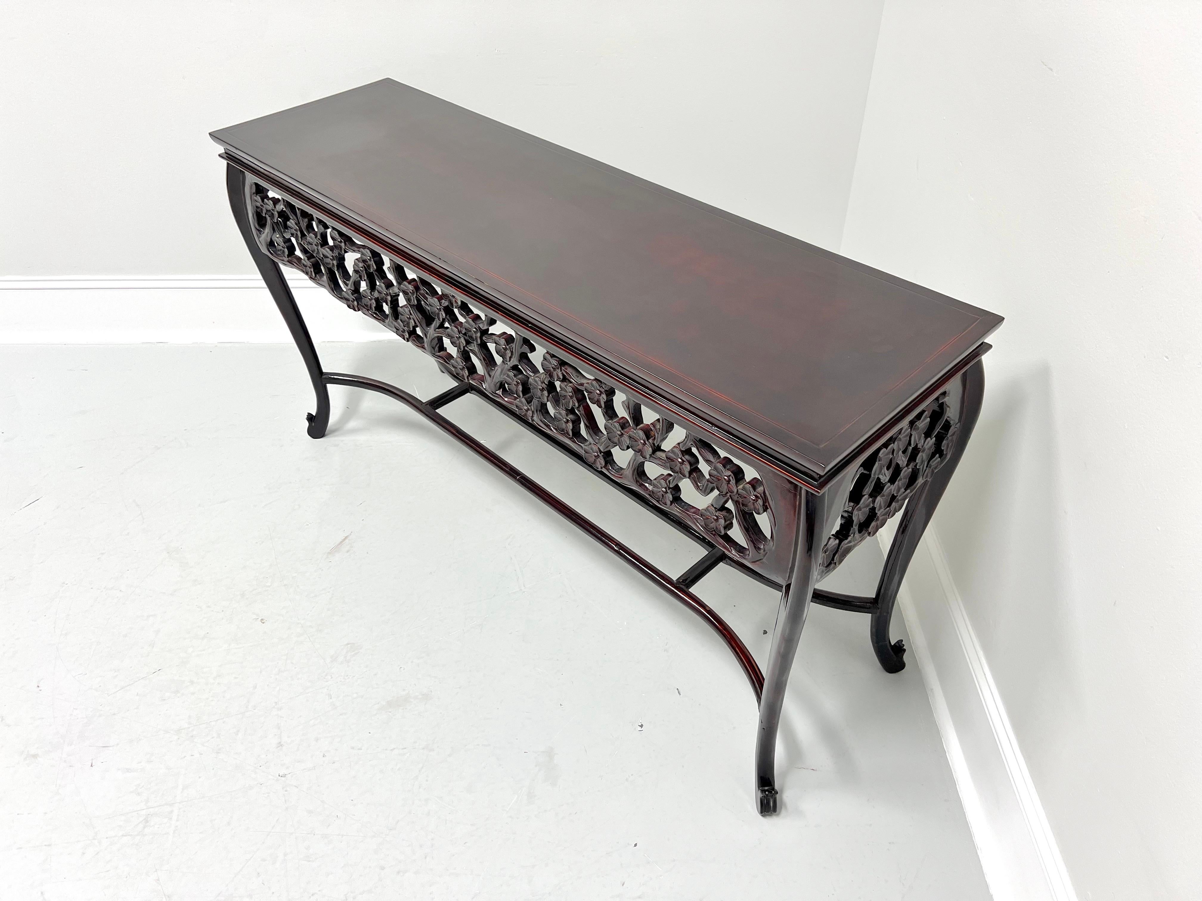 Mid 20th Century Carved Rosewood Finish Asian Style Console Sofa Table In Good Condition In Charlotte, NC