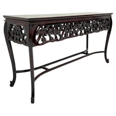Mid 20th Century Carved Rosewood Finish Asian Style Console Sofa Table