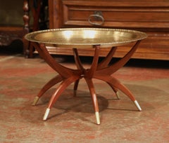 Mid-20th Century Carved Six-Leg Folding Base with Brass Tray Top