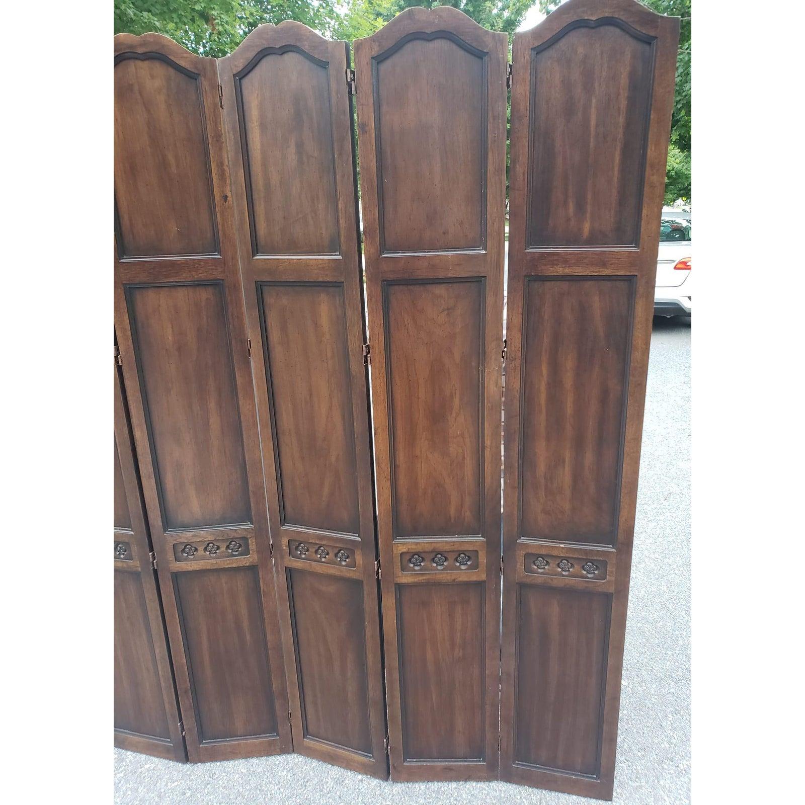 Woodwork Mid 20th Century Carved Solid Walnut Room Divider For Sale