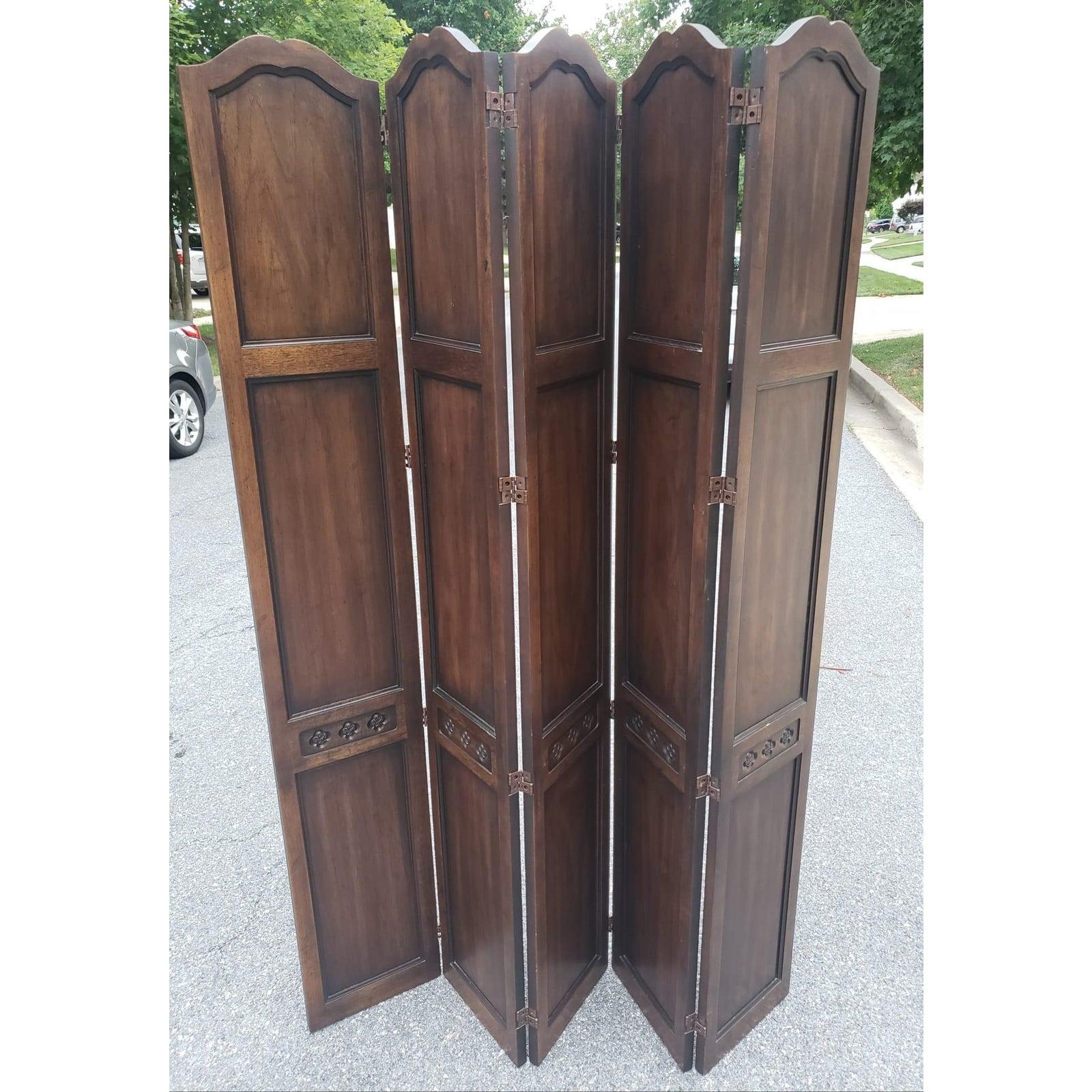 Mid 20th Century Carved Solid Walnut Room Divider For Sale 1