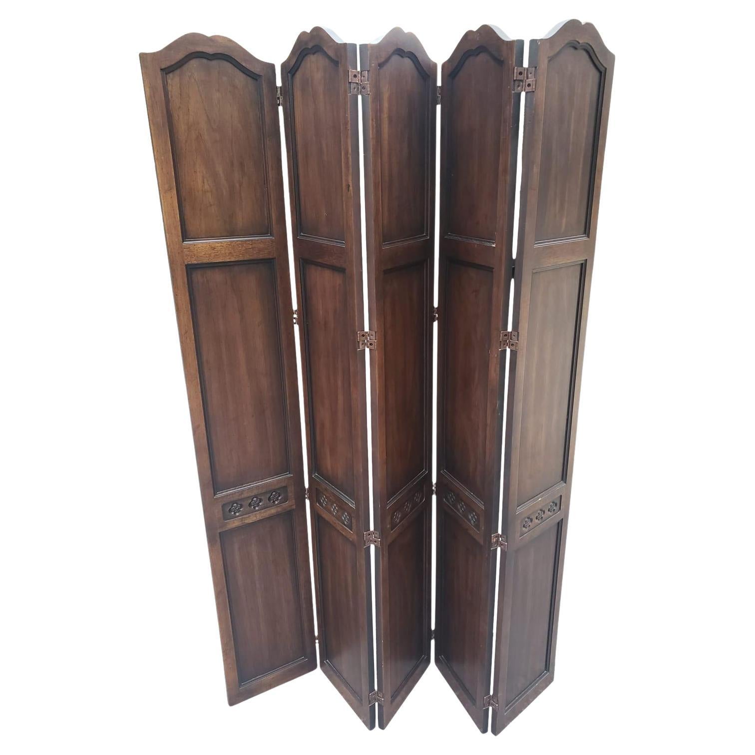 Mid 20th Century Carved Solid Walnut Room Divider For Sale