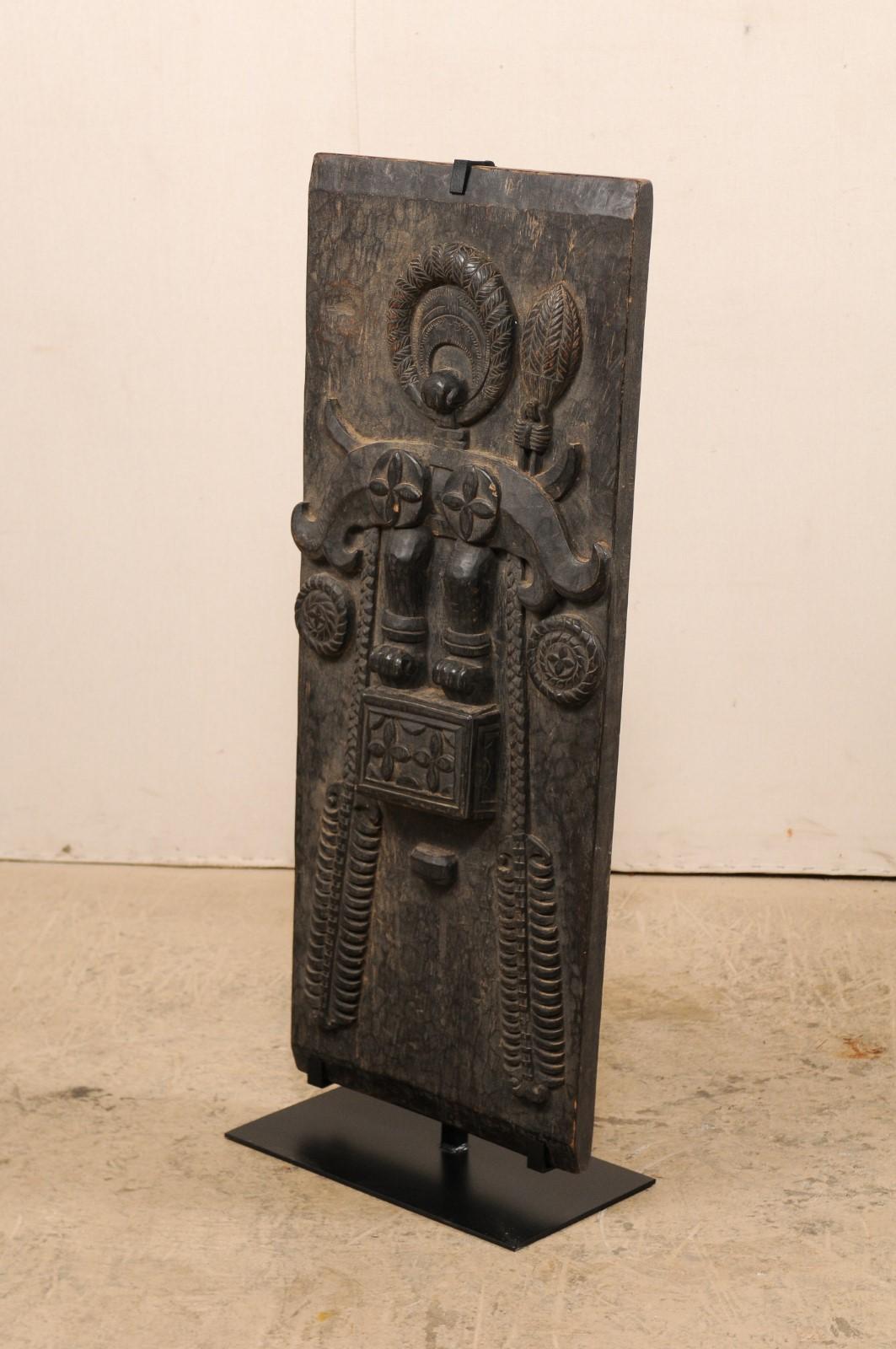 Mid-20th Century Hand-Carved Tribal Wood Wall Panel from Nias Island, Indonesia 3